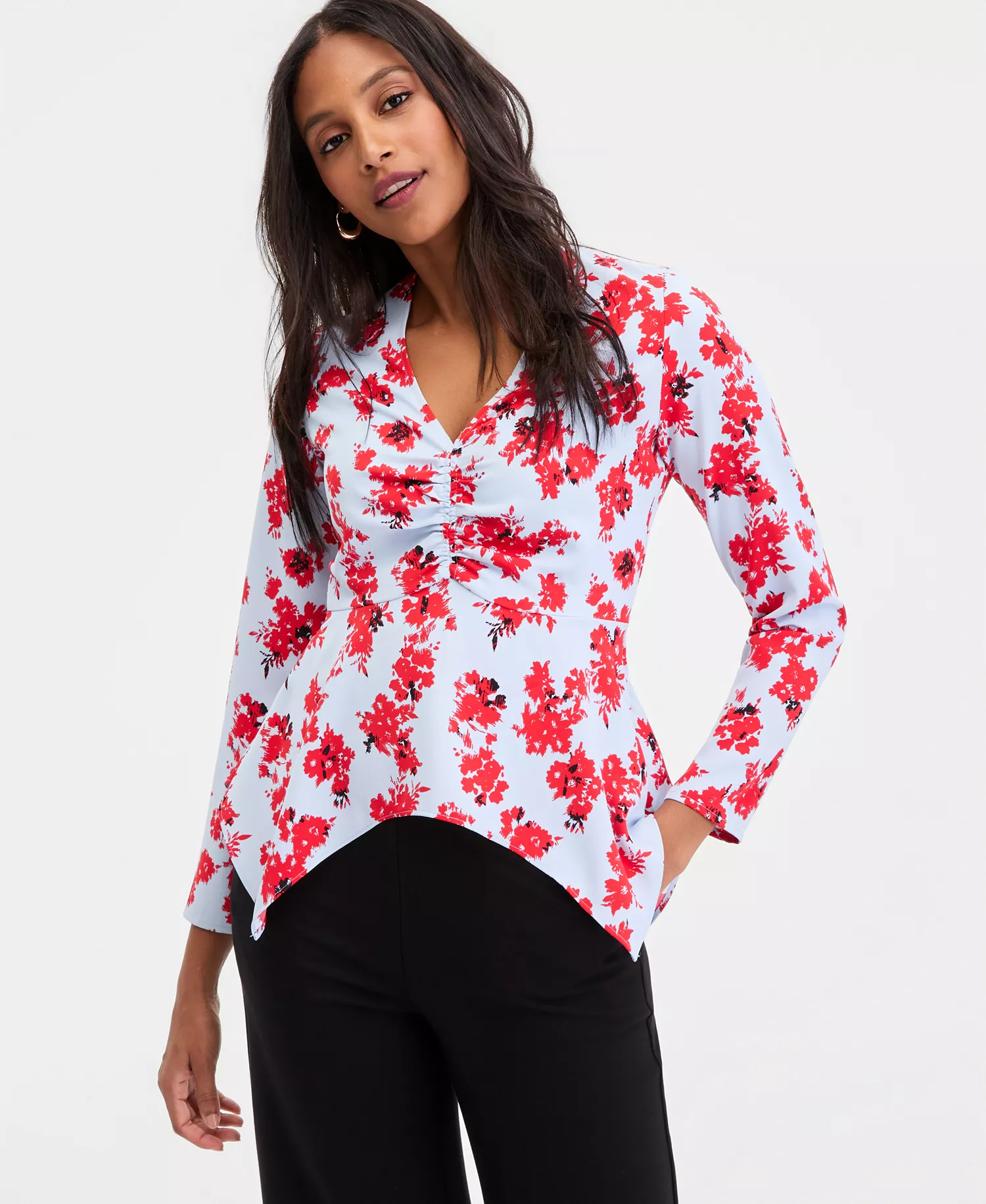 Women's Long-Sleeve Asymmetrical-Hem Top, Macy's Exclusive - Abia Bouquet - L