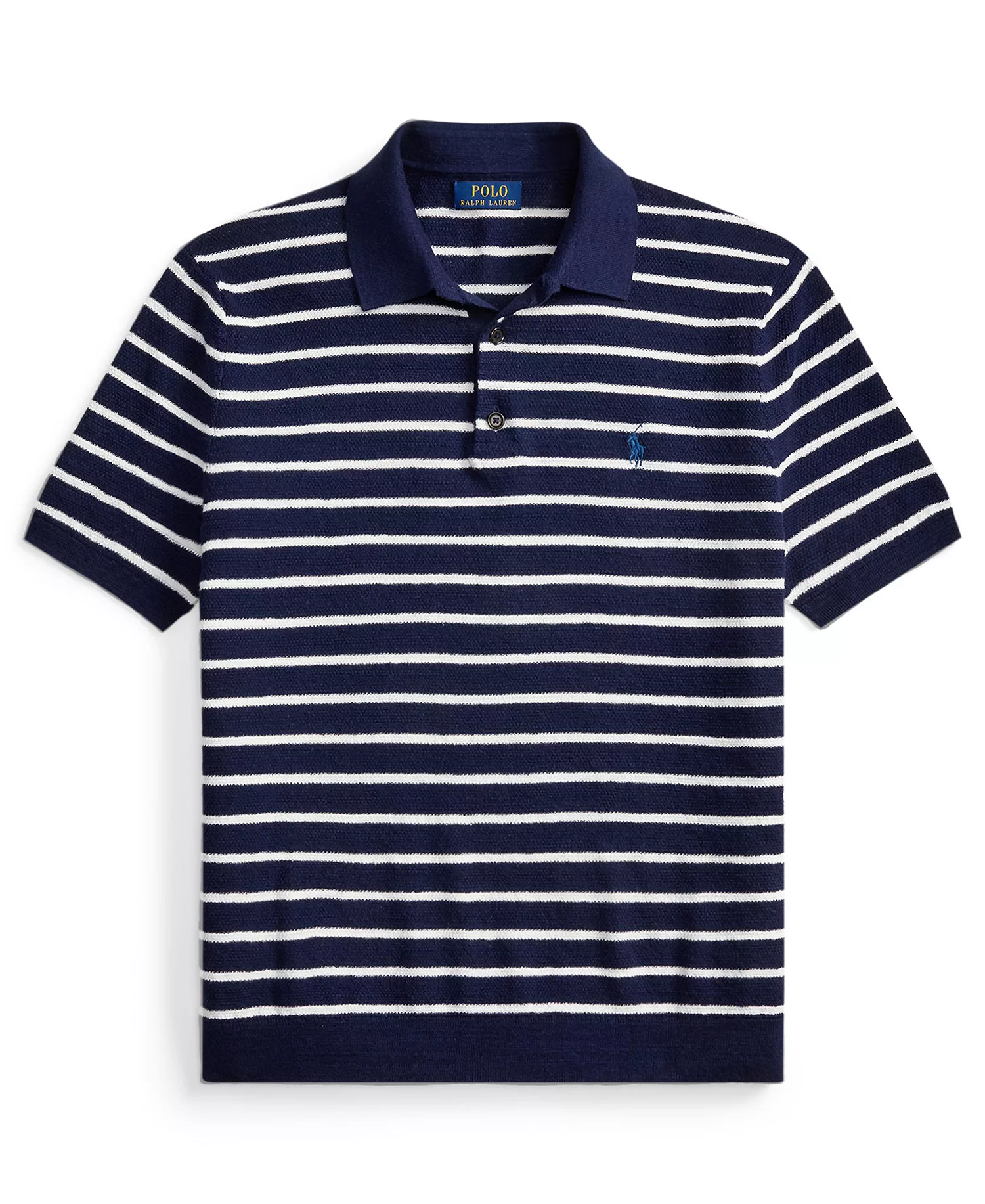 Men's Short-Sleeve Polo Collar Sweater - Bright Navy Combo - 2XL