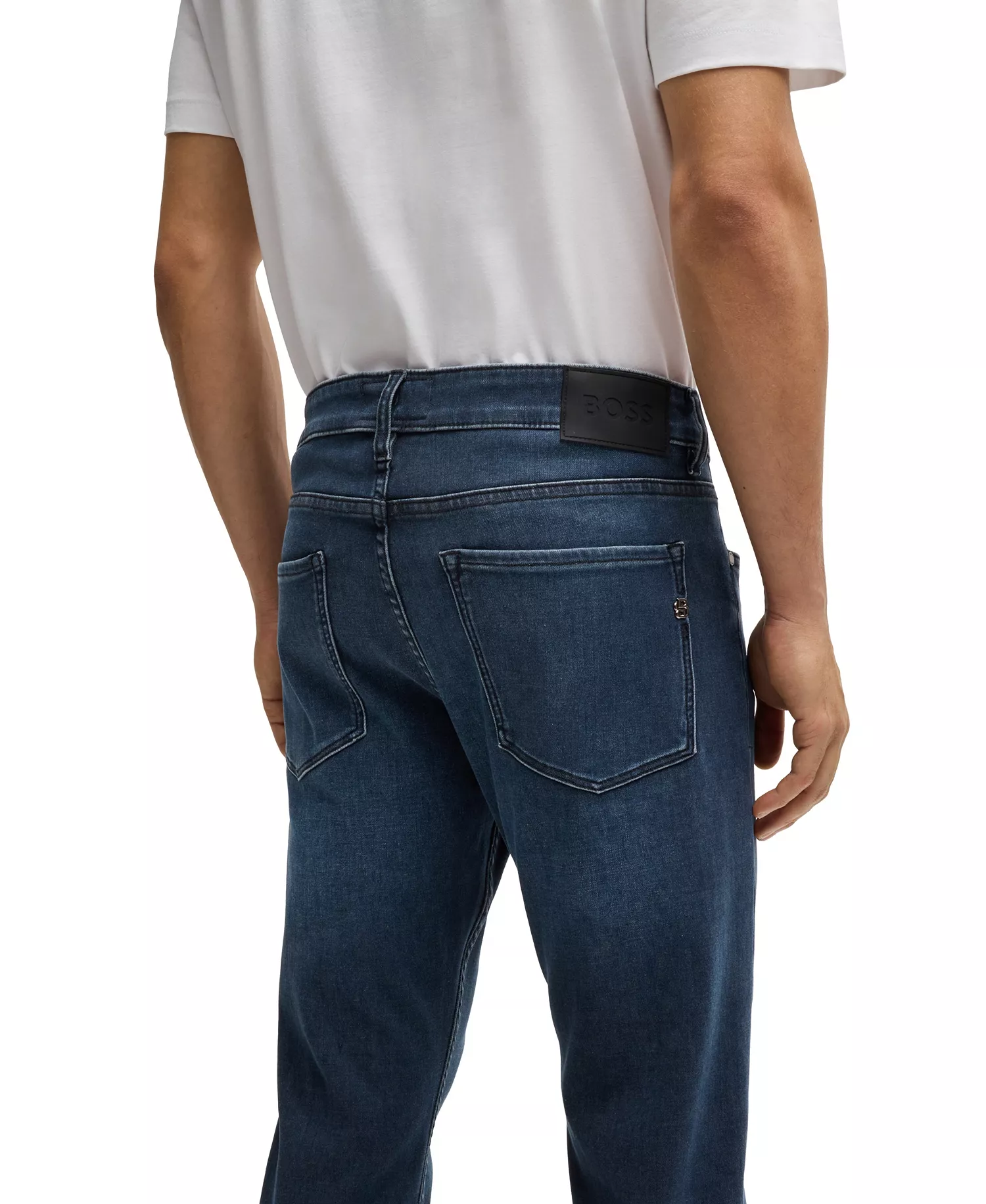 Men's Blue Knitted Stretch Denim Slim-Fit Jeans - Navy - 34x34