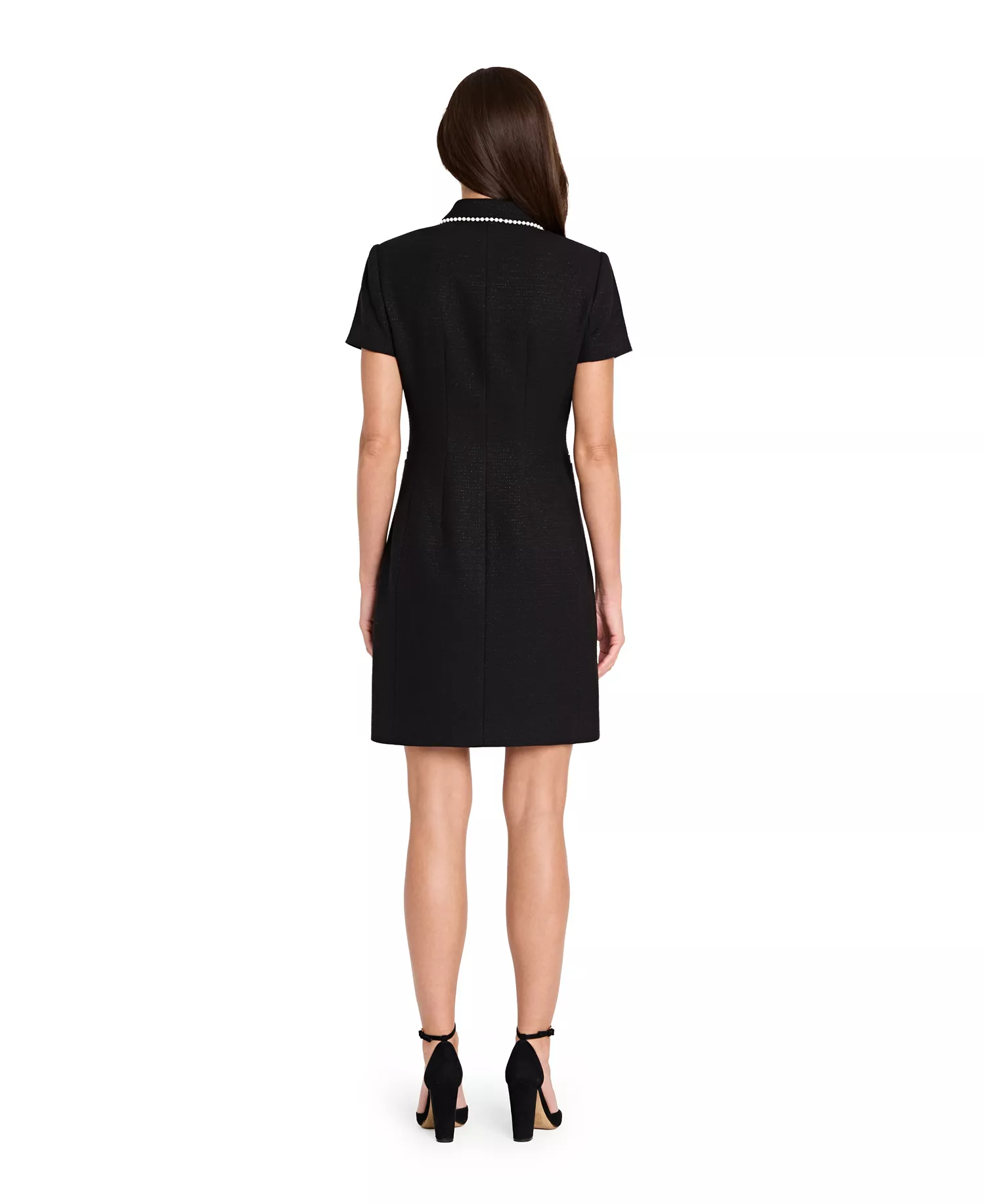 Women's Imitation Pearl Trim Boucle Coat Dress - Black - 16