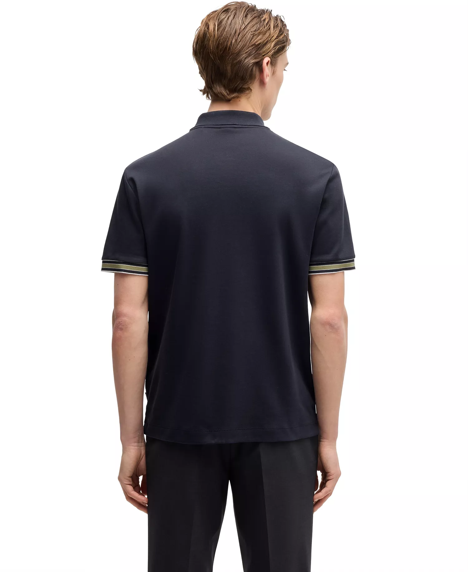 Men's Interlock-Cotton Contrast Tipping Polo - Dark Blue - S
