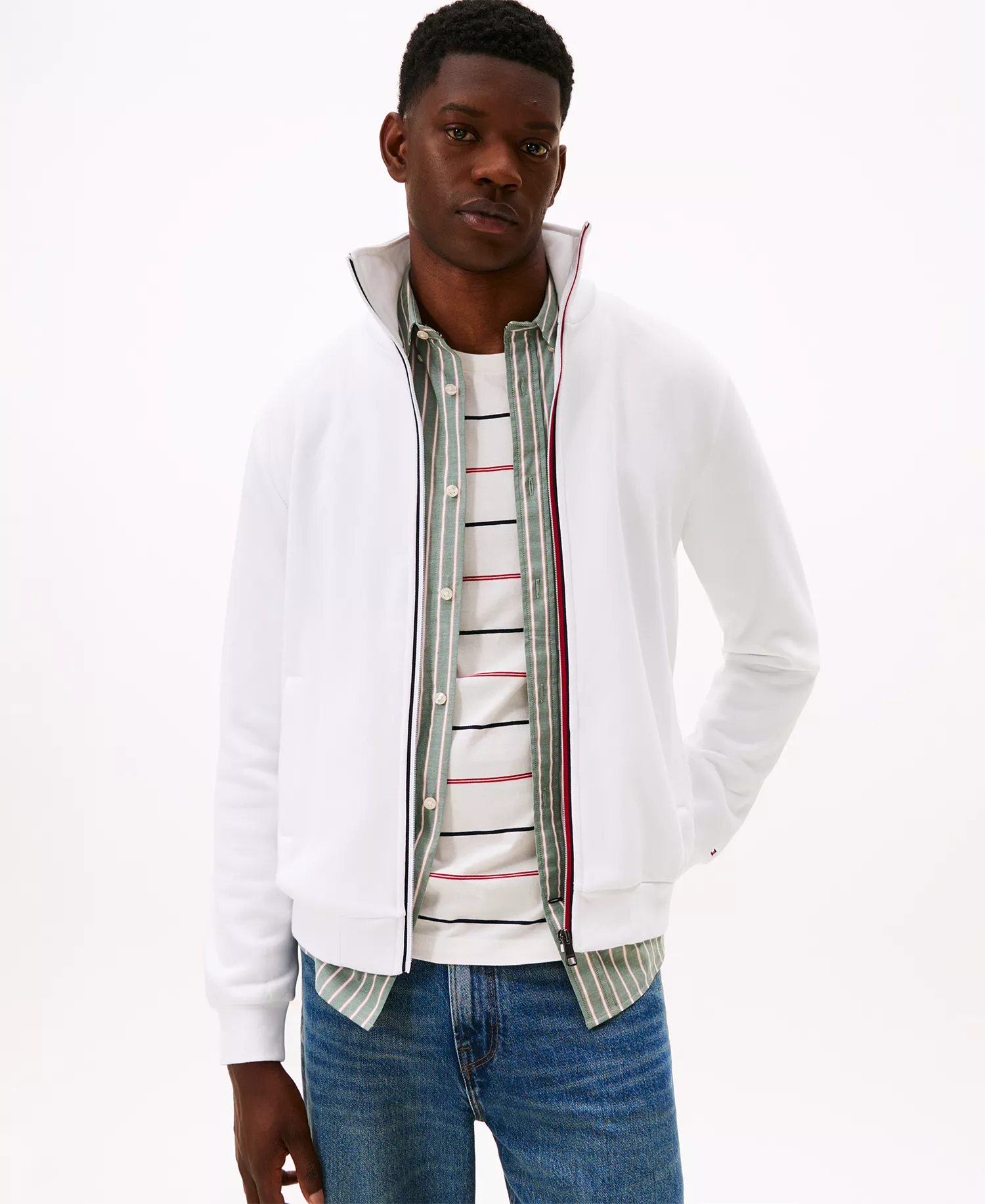Men's Global Stripe Zip-Through Jacket - White - L