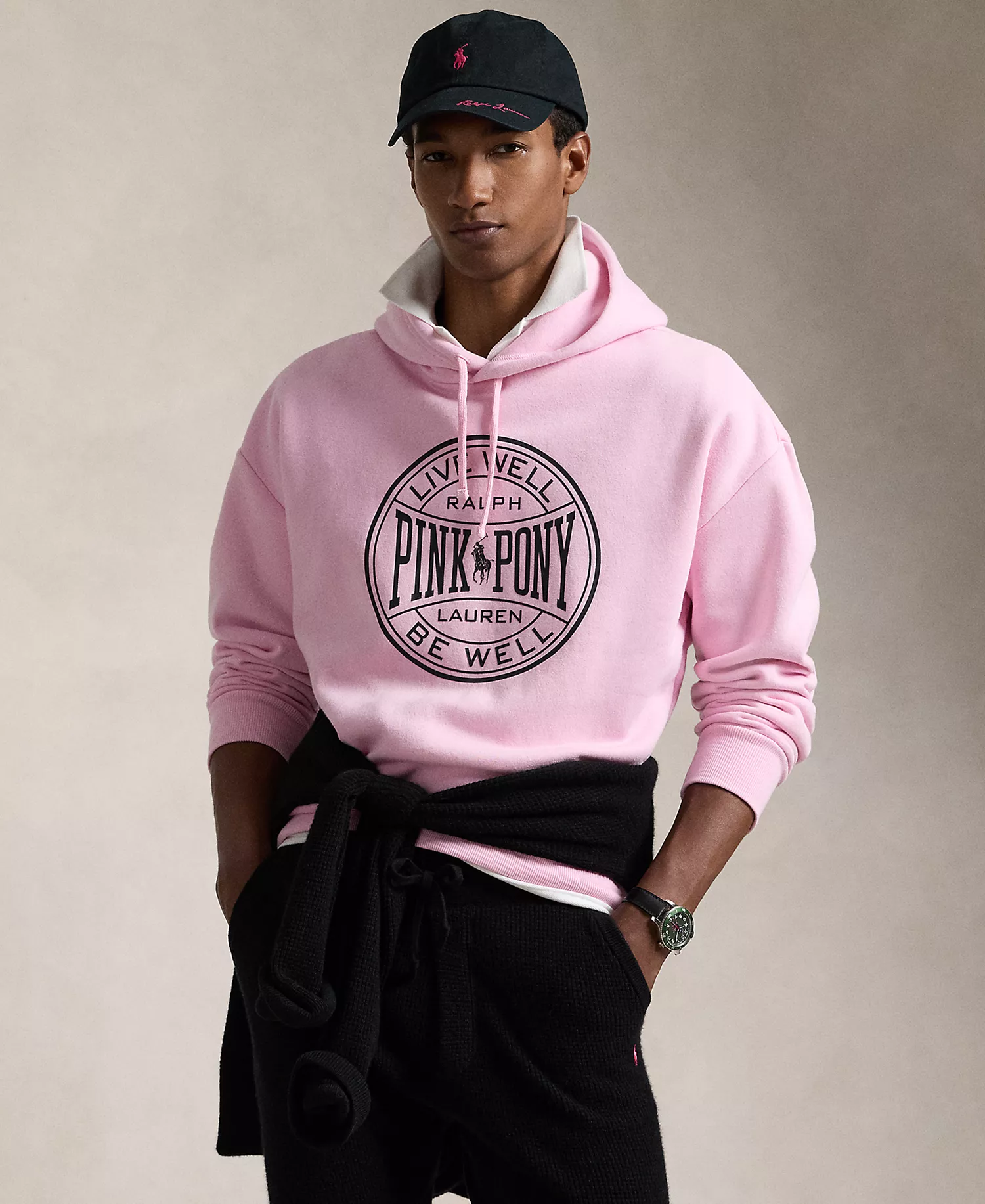Men's Pink Pony Relaxed-Fit Hoodie - Pink - XS
