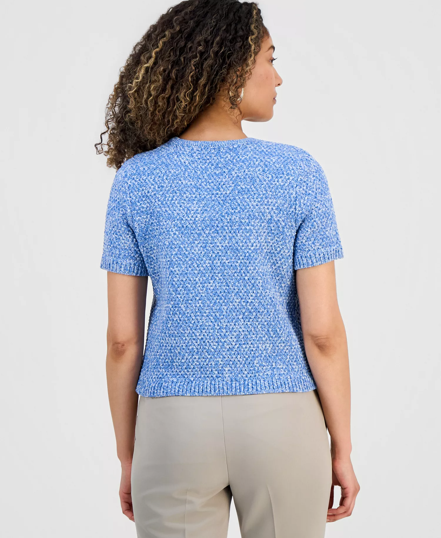 Petite Marled Short-Sleeve Cardigan, Macy's Exclusive - Bliss Blue - P/L