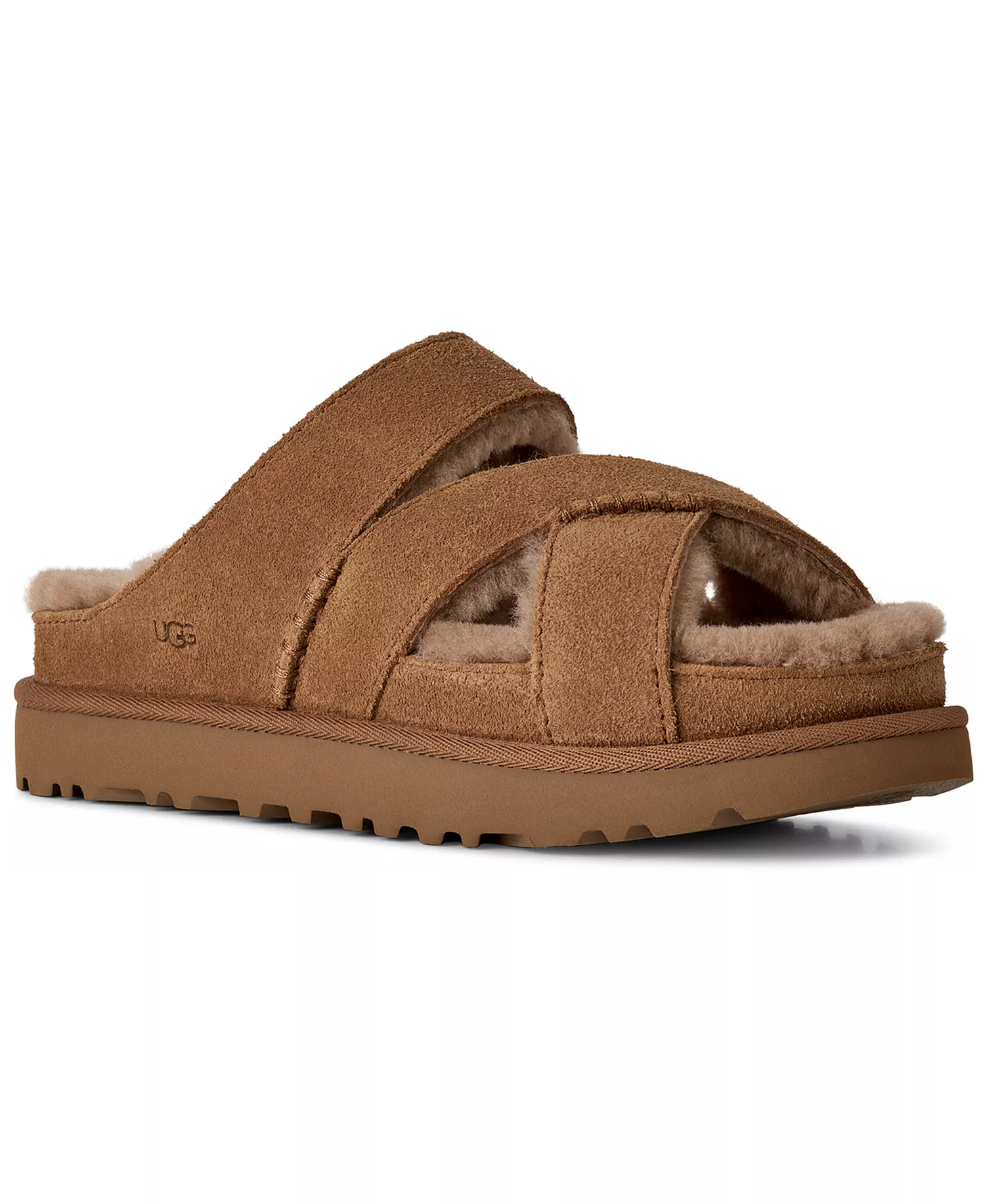 Women's Greenport Cross Strap Open Toe Slide Sandals - Chestnut - 10M