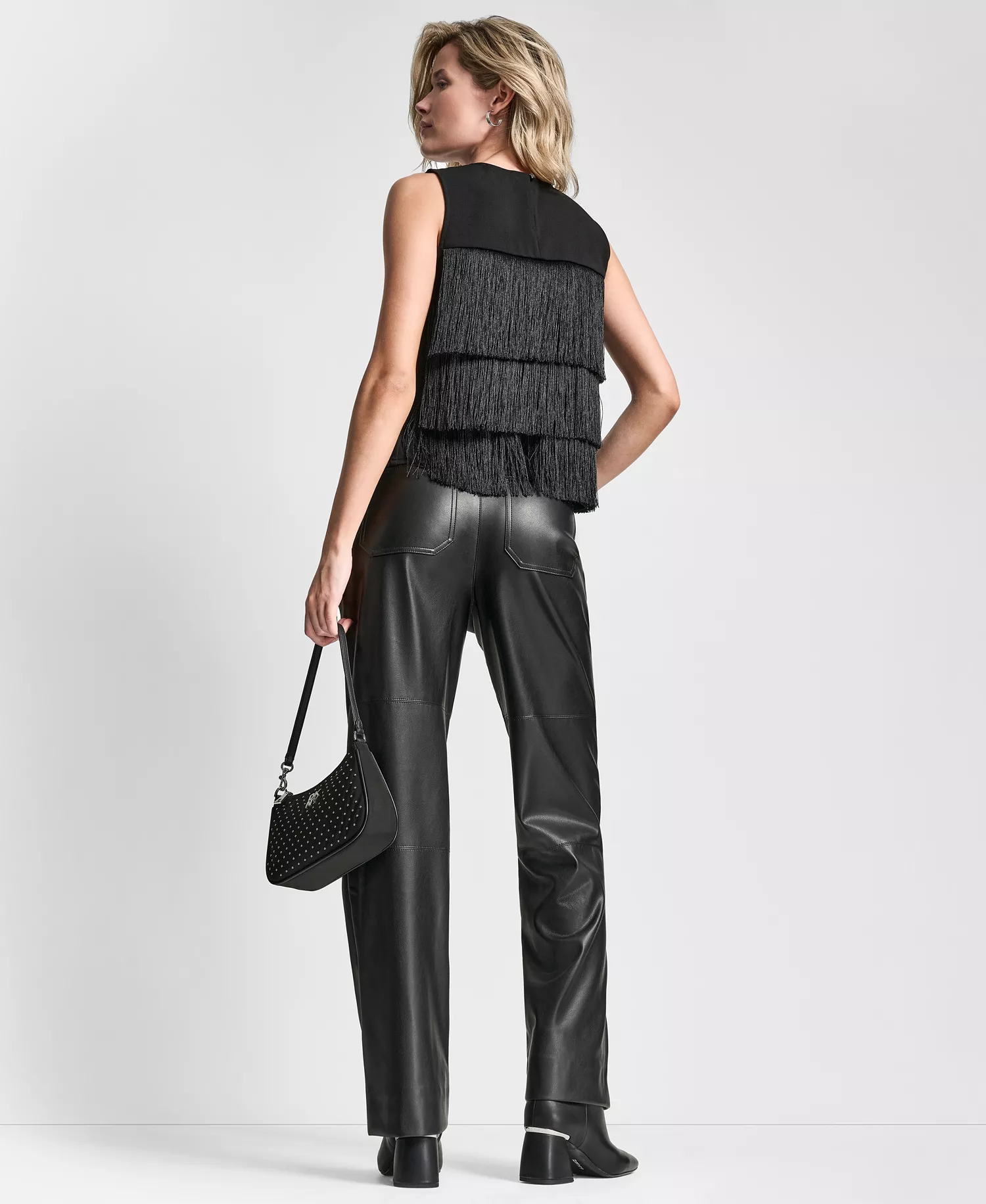 Women's Tiered Fringe Sleeveless Blouse - Black - L