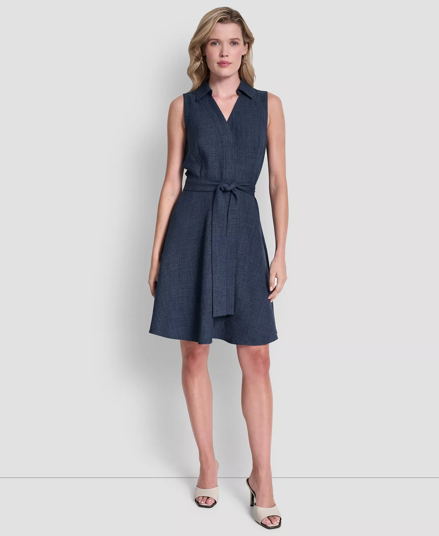 Women's Sleeveless Button-Front Shirt Dress - Denim - 10