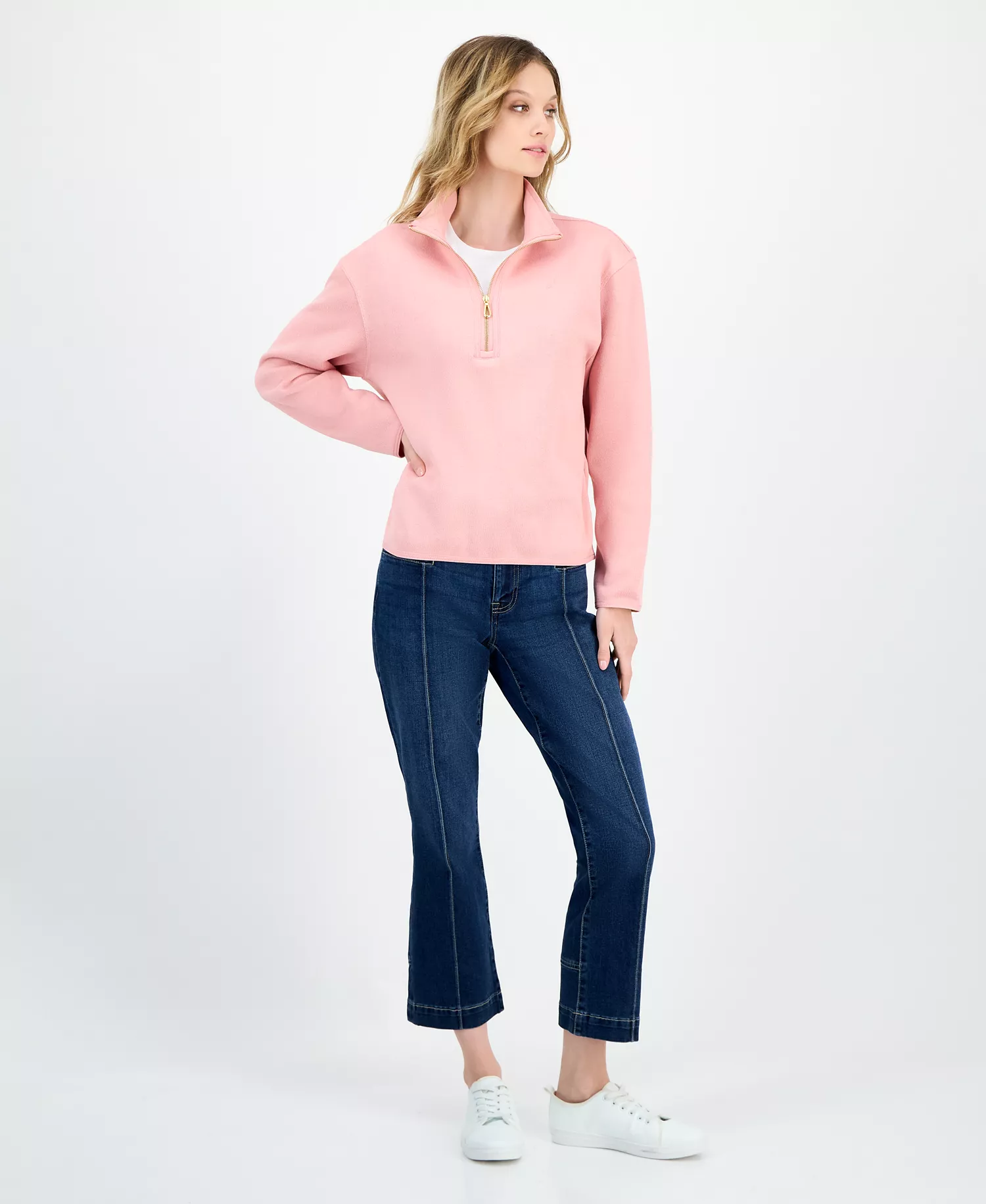 Nautica Women's Sweater Fleece Quarter-Zip Jacket - Bridal Rose - L