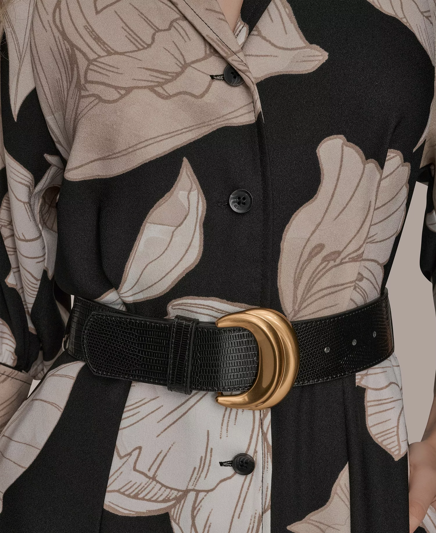 Women's Floral Midi Shirt Dress - Black/fawn multi - 10