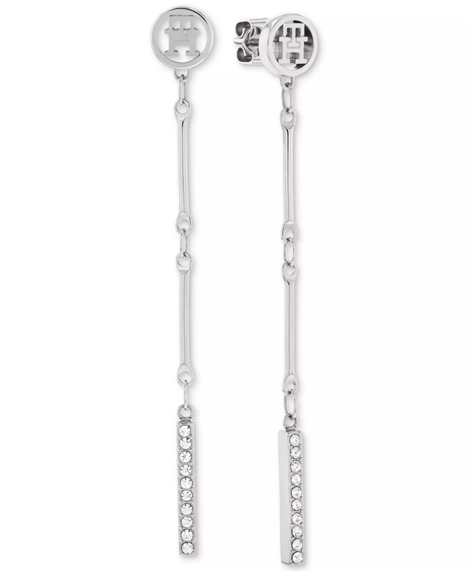 Logo & Pavé Bar Linear Drop Earrings