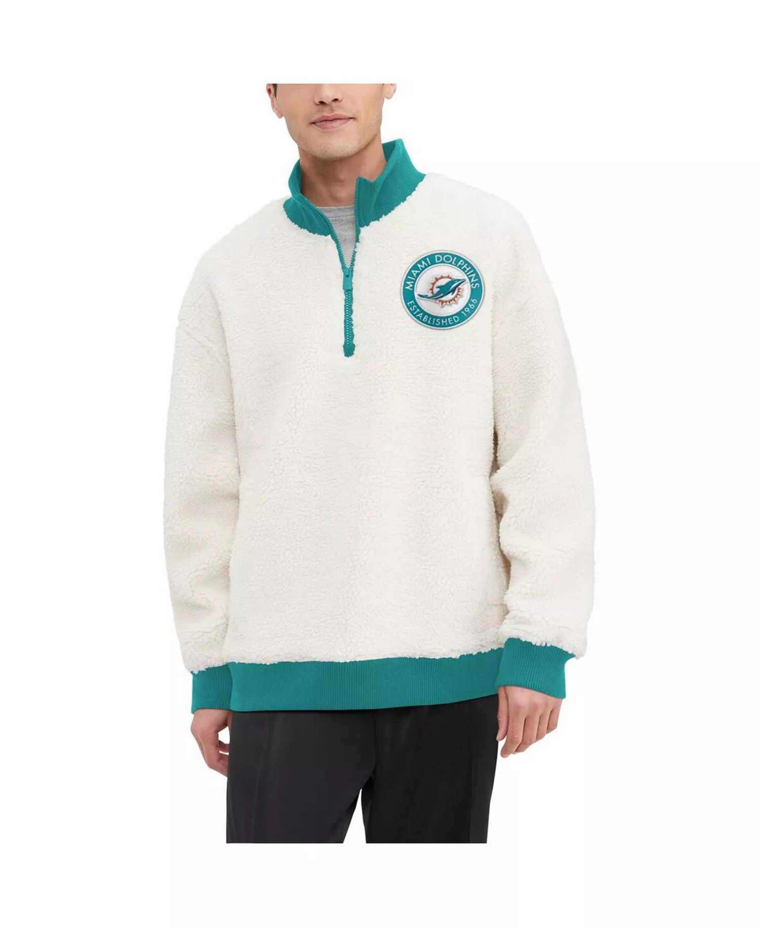 Men's Cream Miami Dolphins Jordan Sherpa Quarter-Zip Sweatshirt - Cream - 2XL