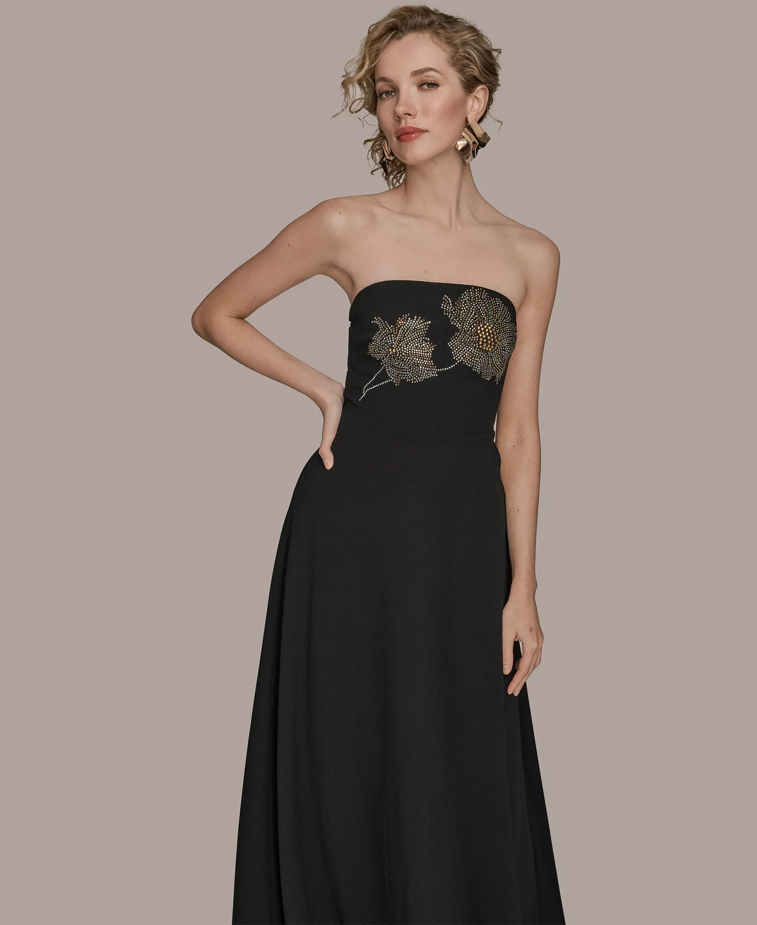 Women's Strapless Floral Hot Fix Maxi Dress - Black Multi - 10