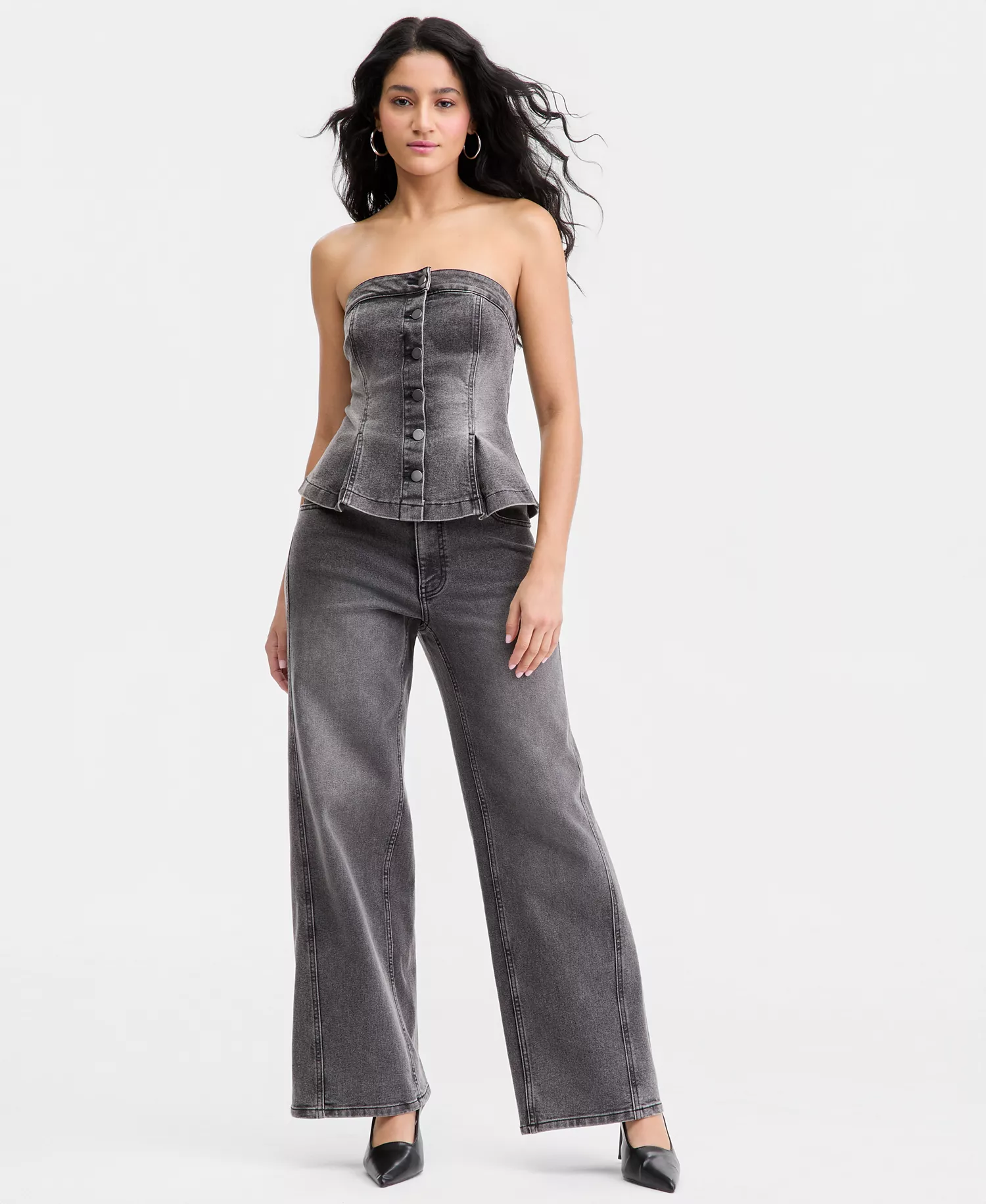 Women's Denim Button-Front Bustier, Macy's Exclusive - Grey Wash - L