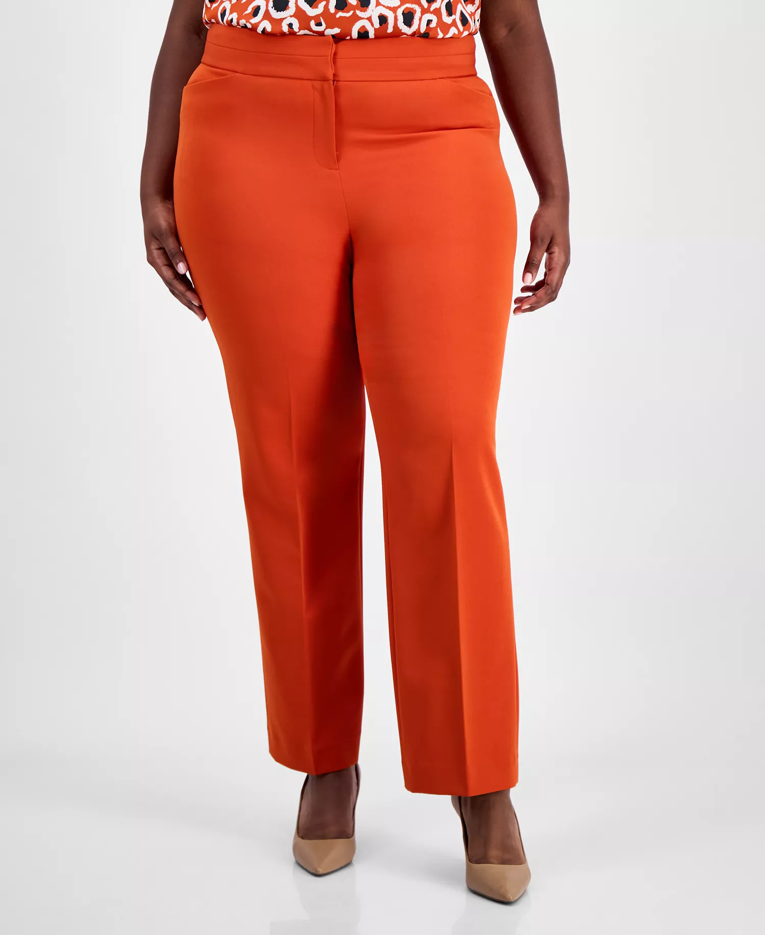 Plus Size Mid-Rise Bell-Bottom Pants - Persimmon - 14W