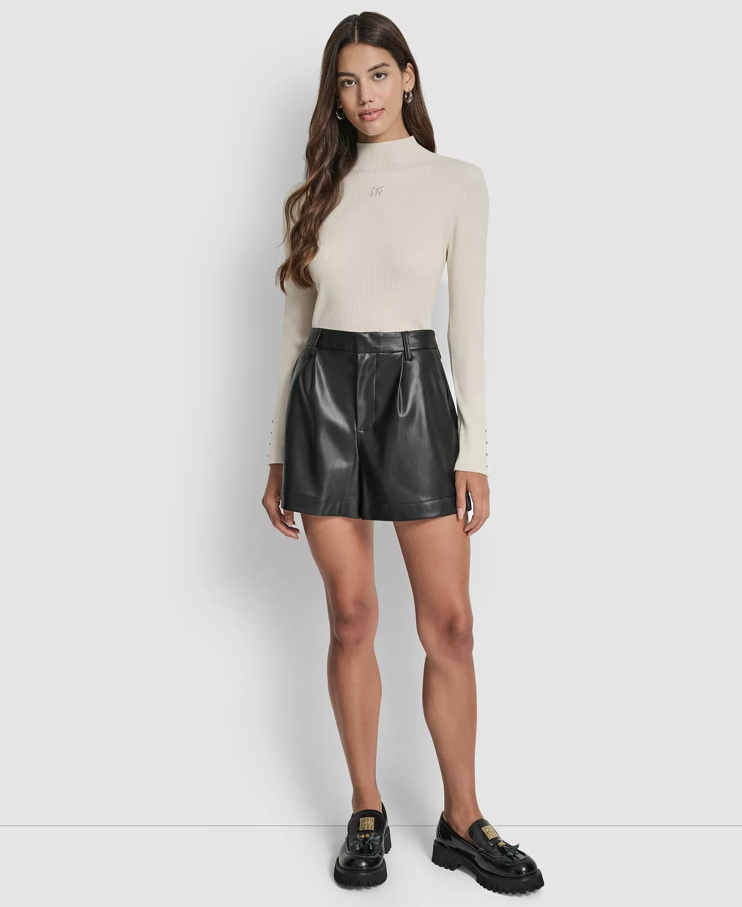Women's High-Rise Faux-Leather Shorts - BLK - BLACK - 0