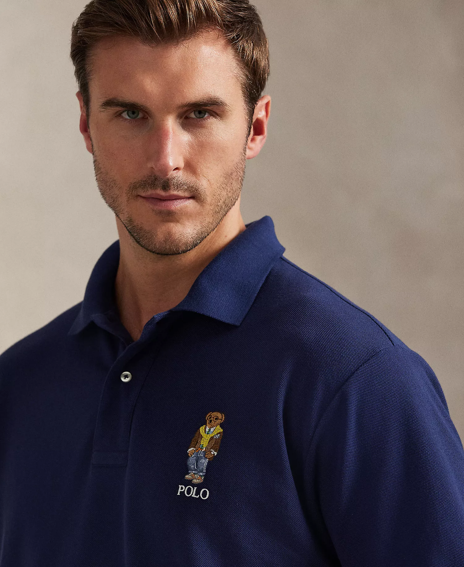 Men's Big & Tall Bear Embroidered Polo Shirt - Newport Navy - 2LT