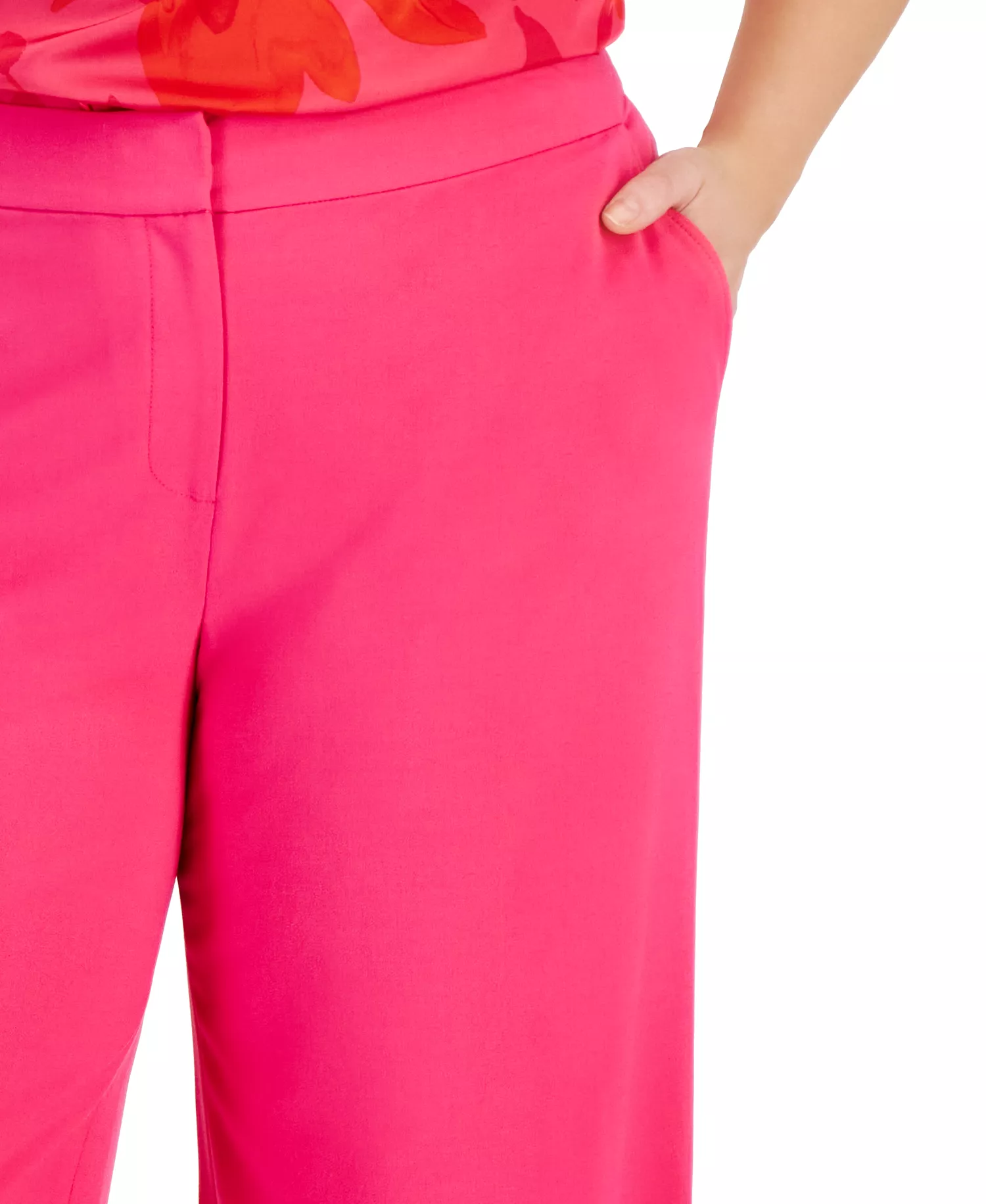 Plus Size Mid-Rise Wide-Leg Full-Length Pants - Hot Pink - 24W