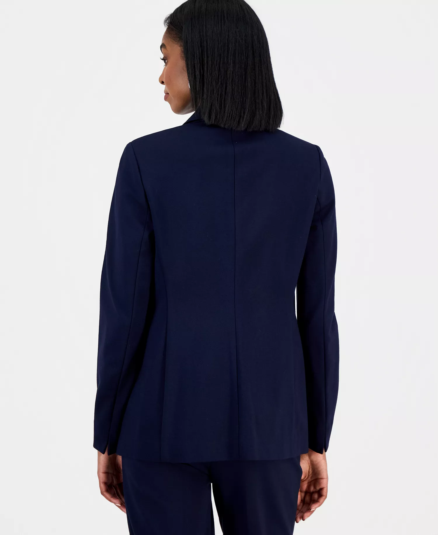 Women's Compression Notch-Collar Single Button Blazer, Scoop-Neck Camisole & Compression Tie Front Capri Pants, Macy's Exclusive - Bar Navy - L