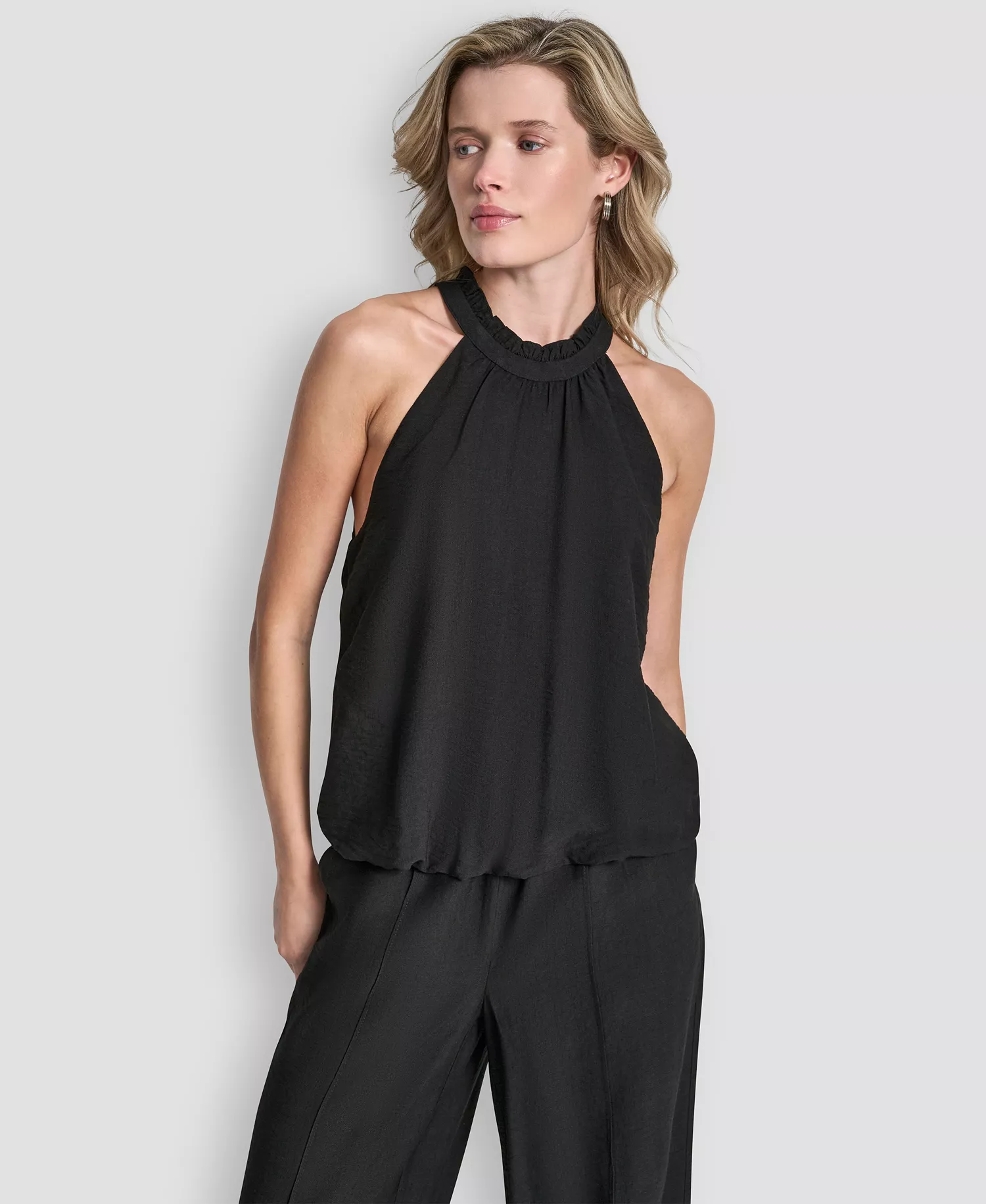 Women's Sleeveless Halter-Neck Top - Black - L