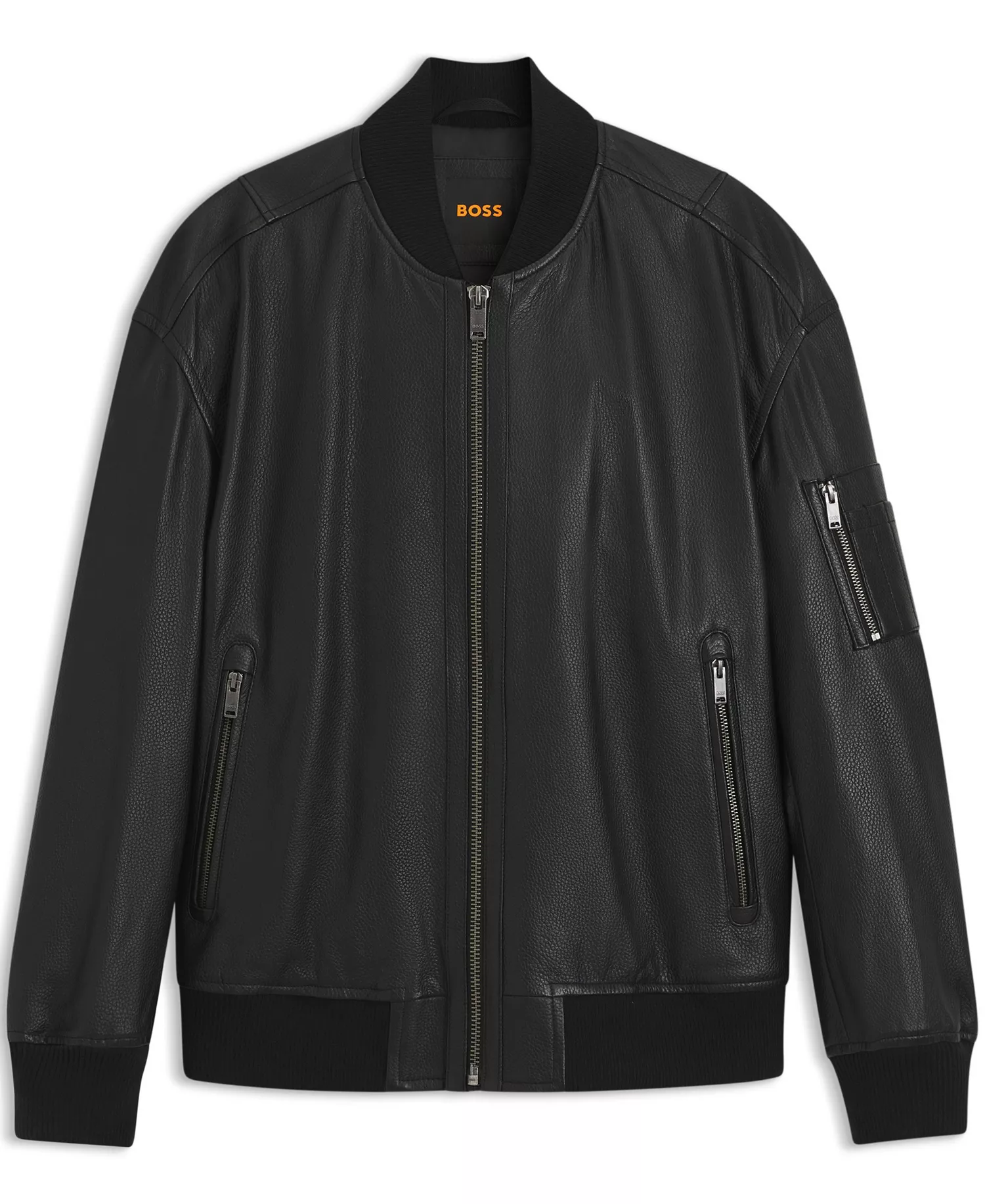 Men's Leather Bomber Jacket - Black - 36R