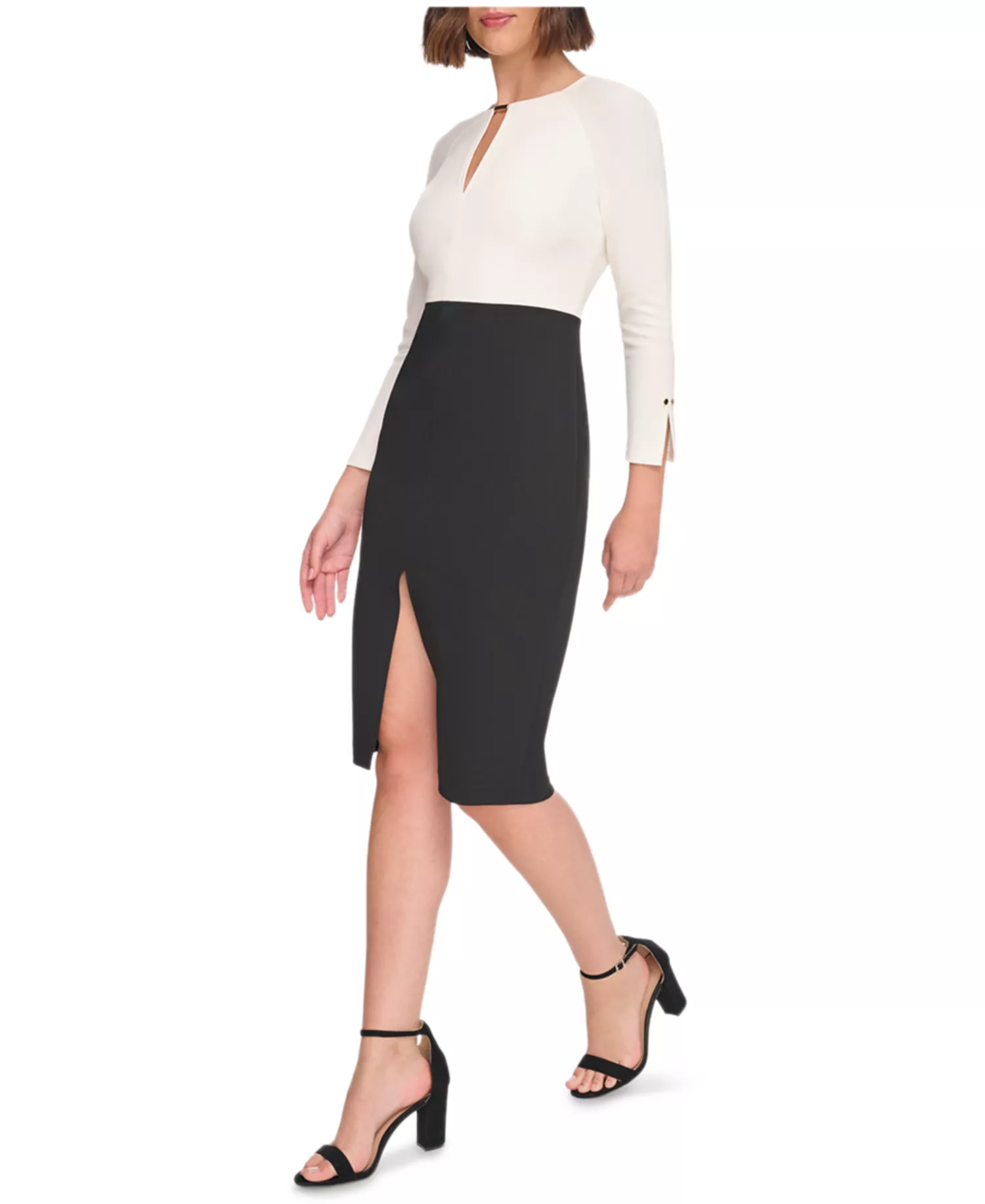 Women's Keyhole-Neck Sheath Dress - Cream.black - 10