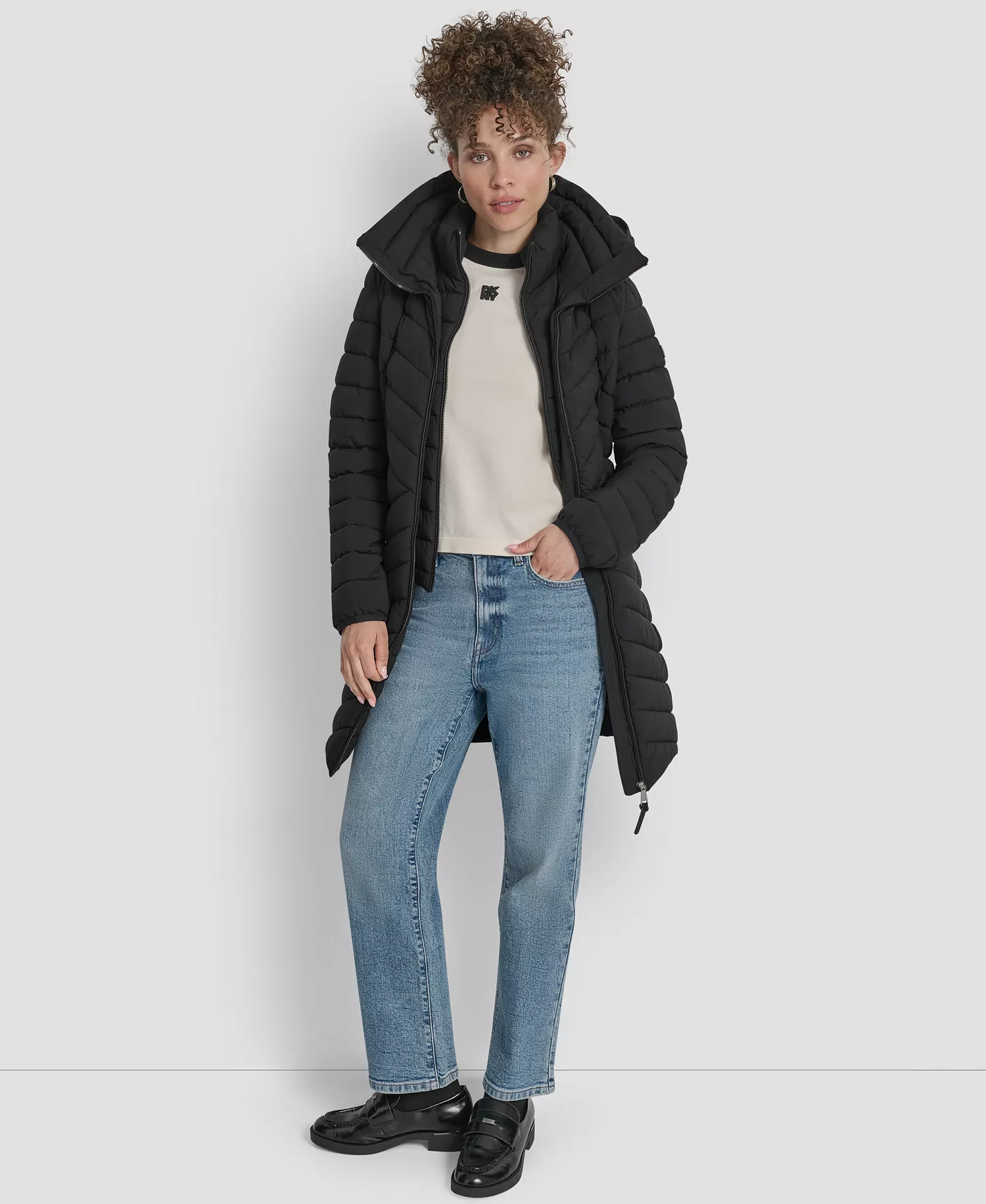 Women's Bibbed Packable Puffer Coat - Black - L