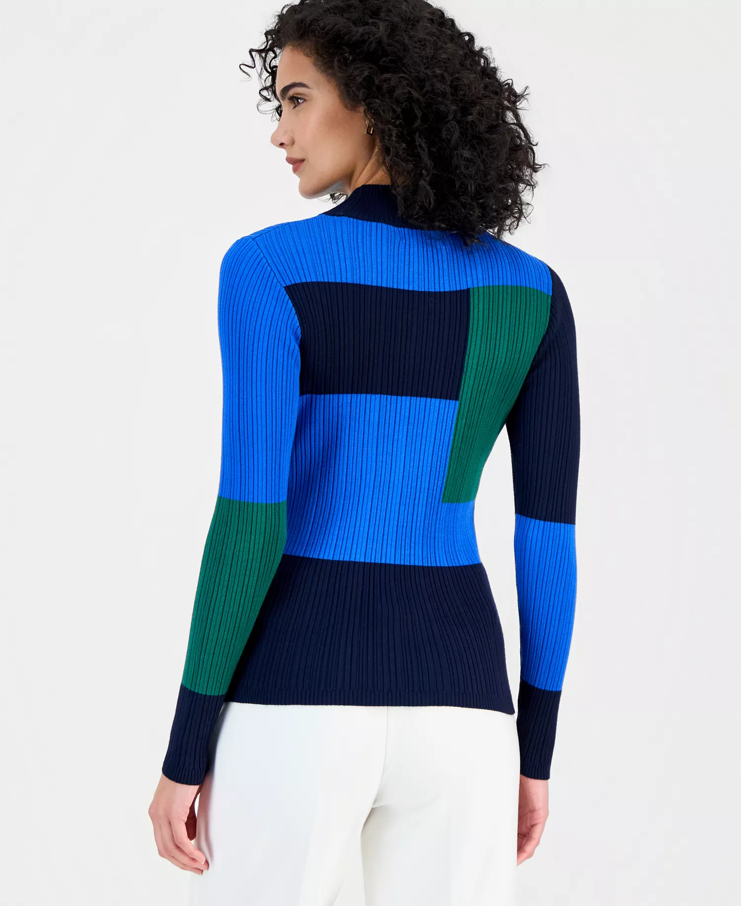 Women's Mock-Neck Colorblocked Sweater - Nvy/twilig - S