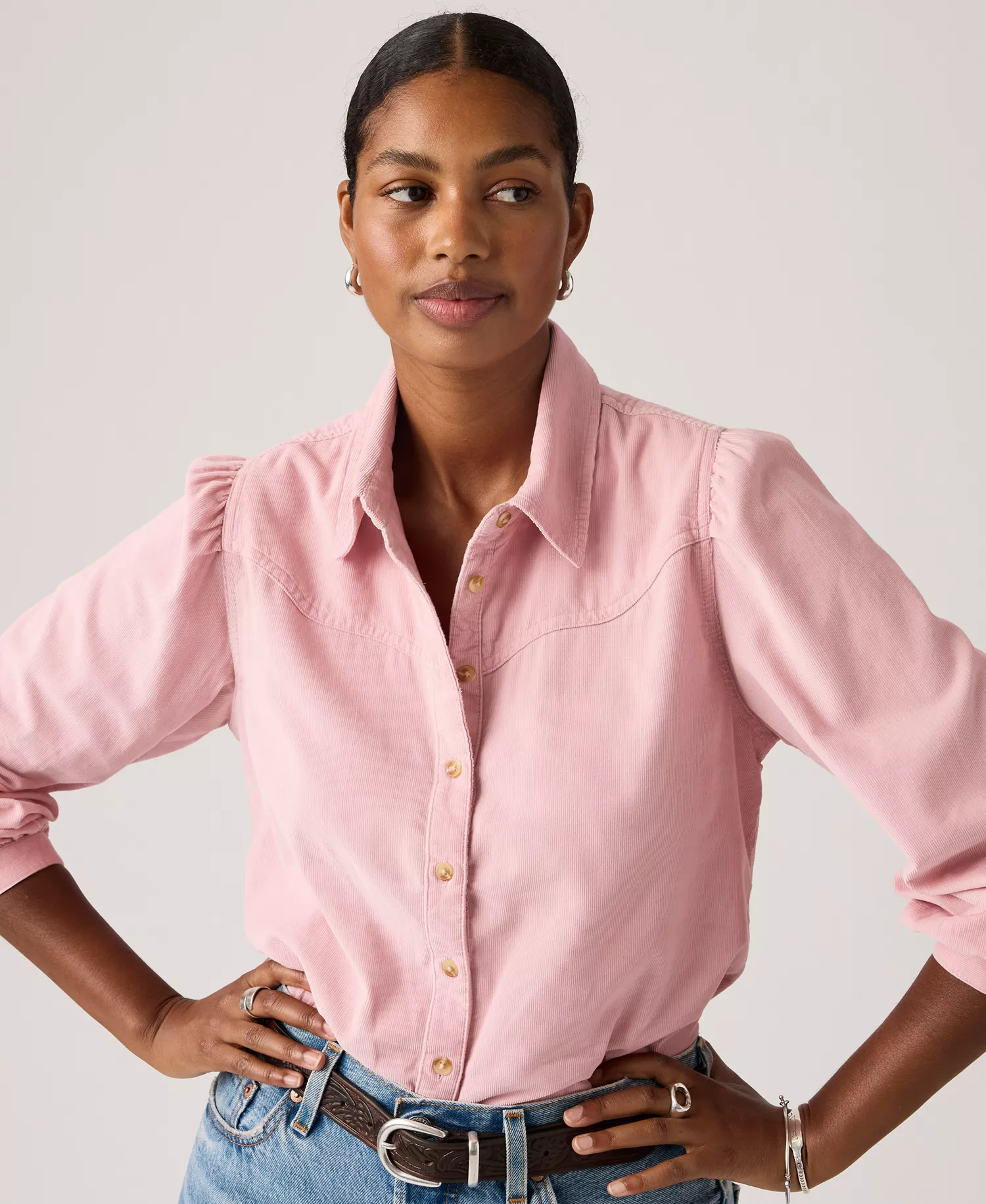 Premium Women's Corduroy Journey Western Point Collar Shirt - Zephyr Corduroy - L