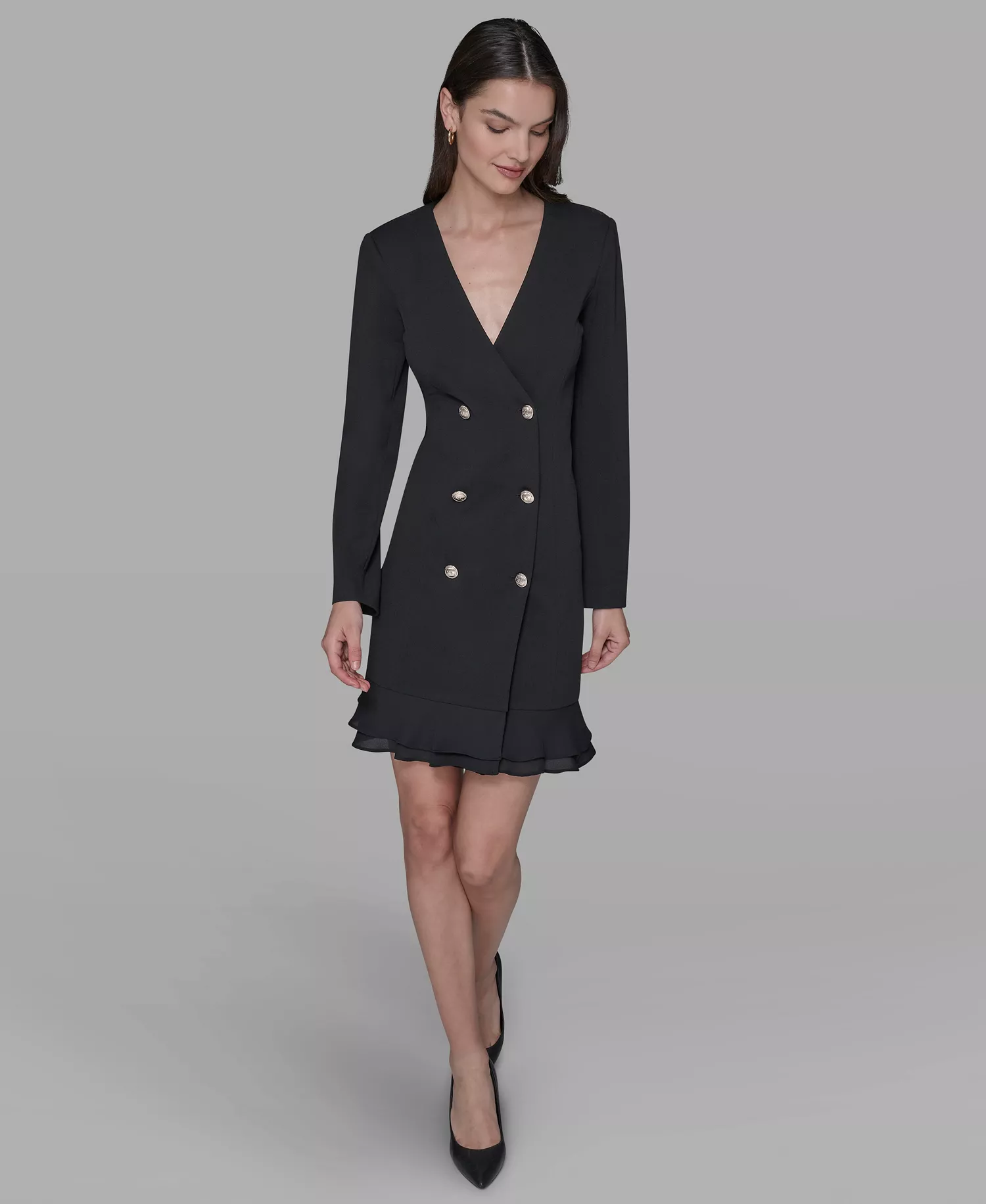 Women's Double-Breasted Jacket Dress - Black - 0
