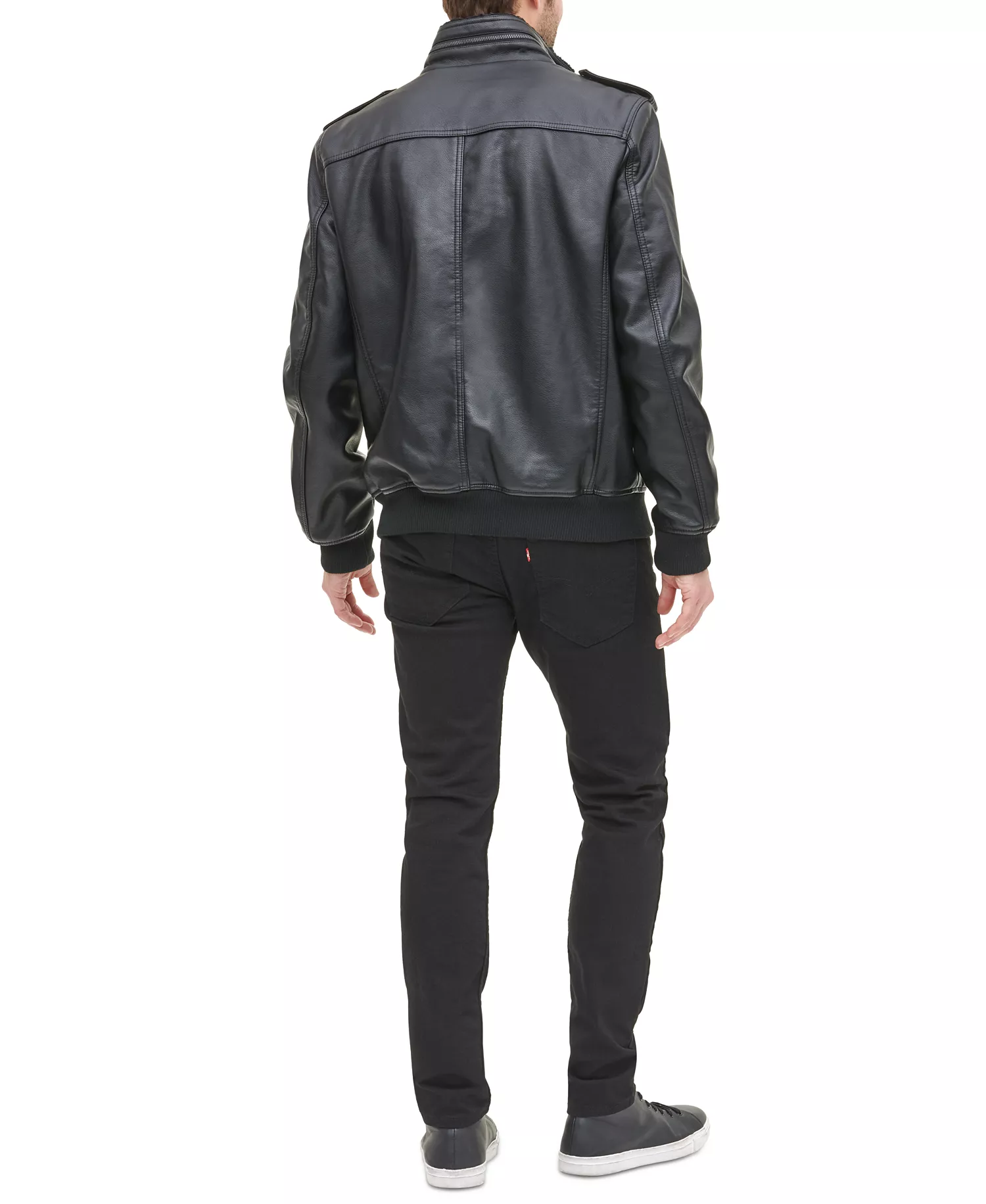 Men's Sherpa Lined Faux Leather Aviator Bomber - Black - 2XL