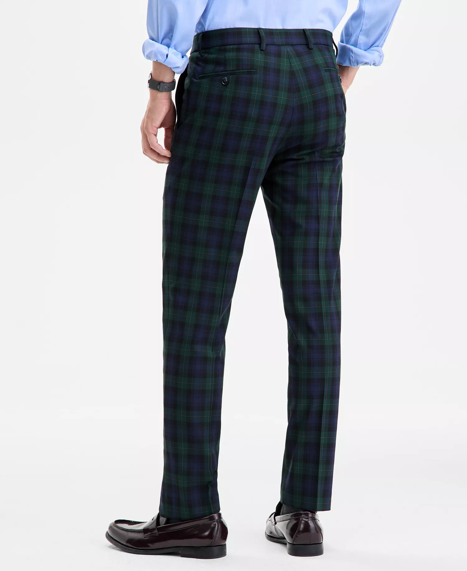 Men's Tartan Modern-Fit Dress Pants - Blue/green Plaid - 30 - 30