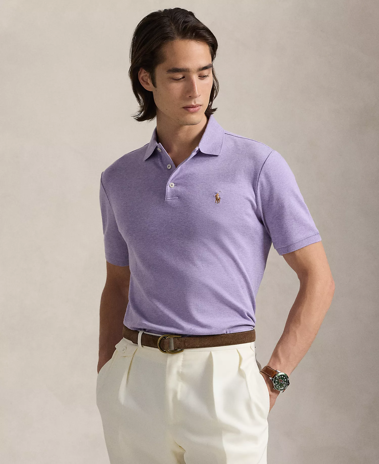 Men’s Slim-Fit Soft Cotton Polo Shirt - Amethyst Heather - 2XL