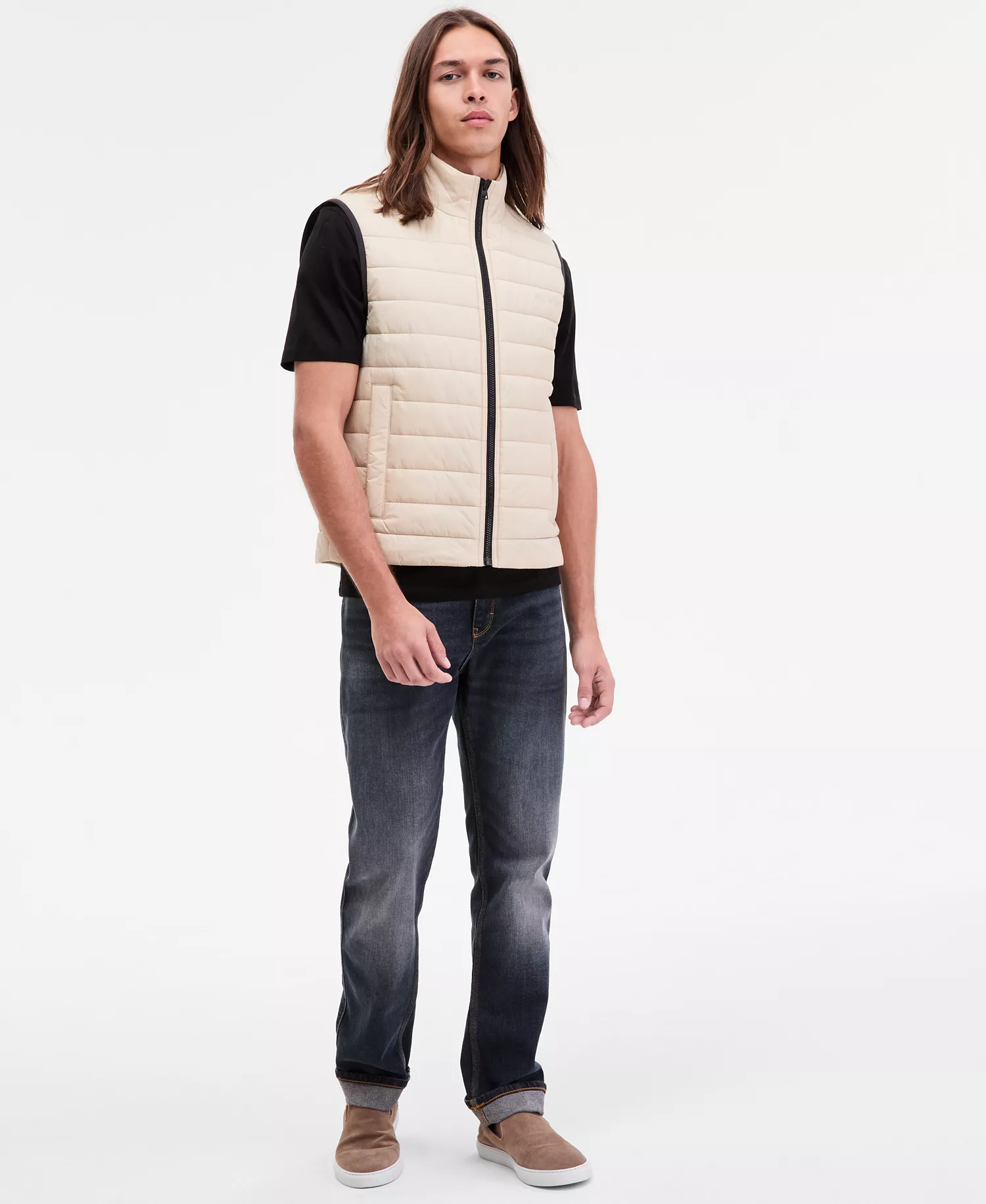 Men's Barvino2435 Slim-Fit Quilted Full-Zip Liner Vest - Khaki - 2XL
