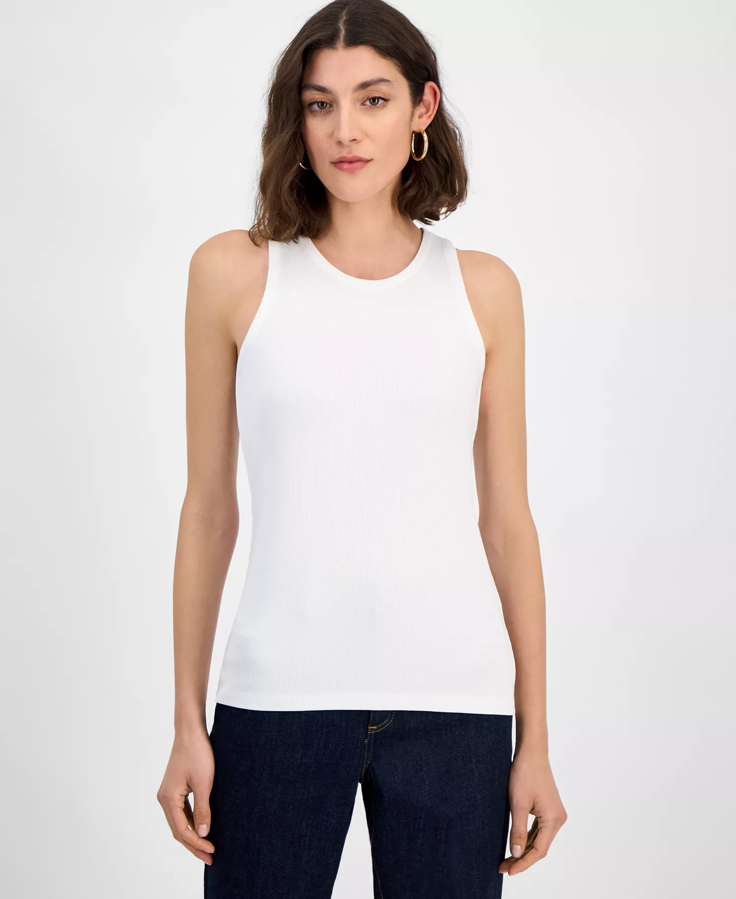 Women's Ribbed Knit Tank Top, Exclusively at Macy's - Bright White - L