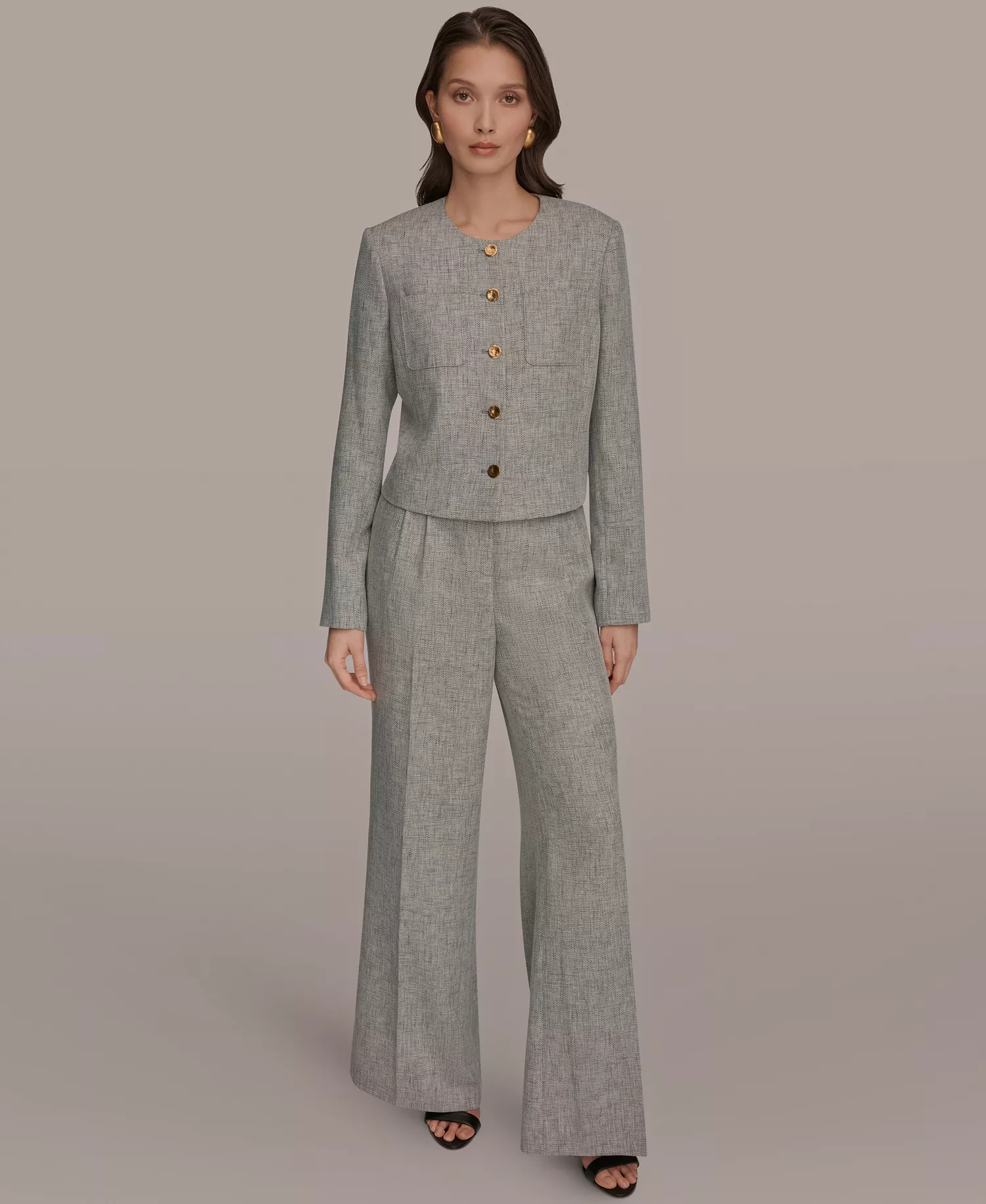 Women's Button-Front Cropped Jacket and High-Waist Wide-Leg Pants - Turin Multi - 0