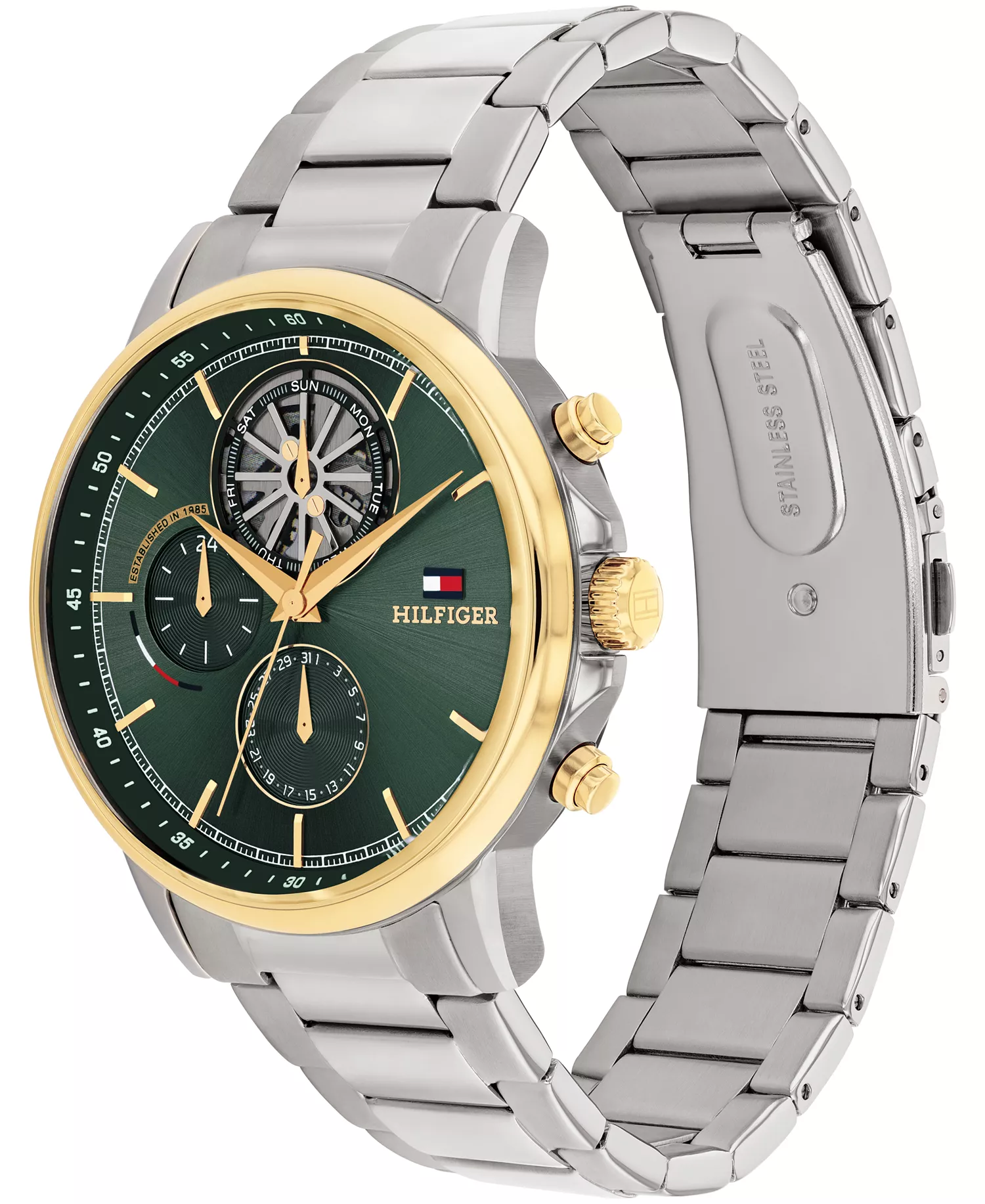 Men's Multifunction Silver Tone Stainless Steel Bracelet Watch, 44mm - Silver - 44