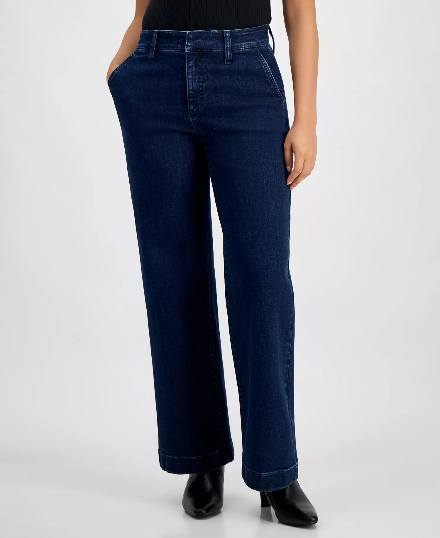 Petite Flat-Front Denim Pants, Created for Macy's - Dark Indigo - 0P
