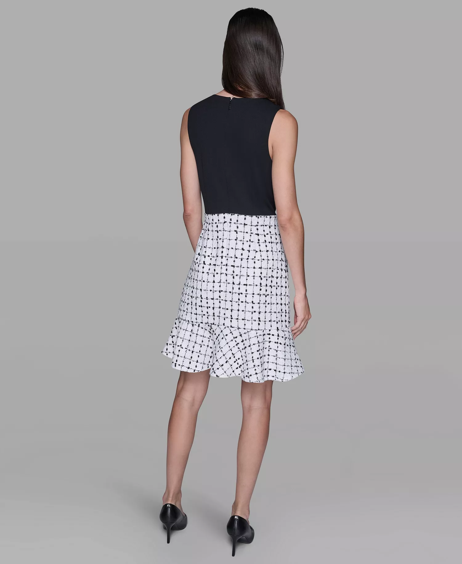Women's Contrast Grid Tweed Sheath Dress - Soft White/Black - 10