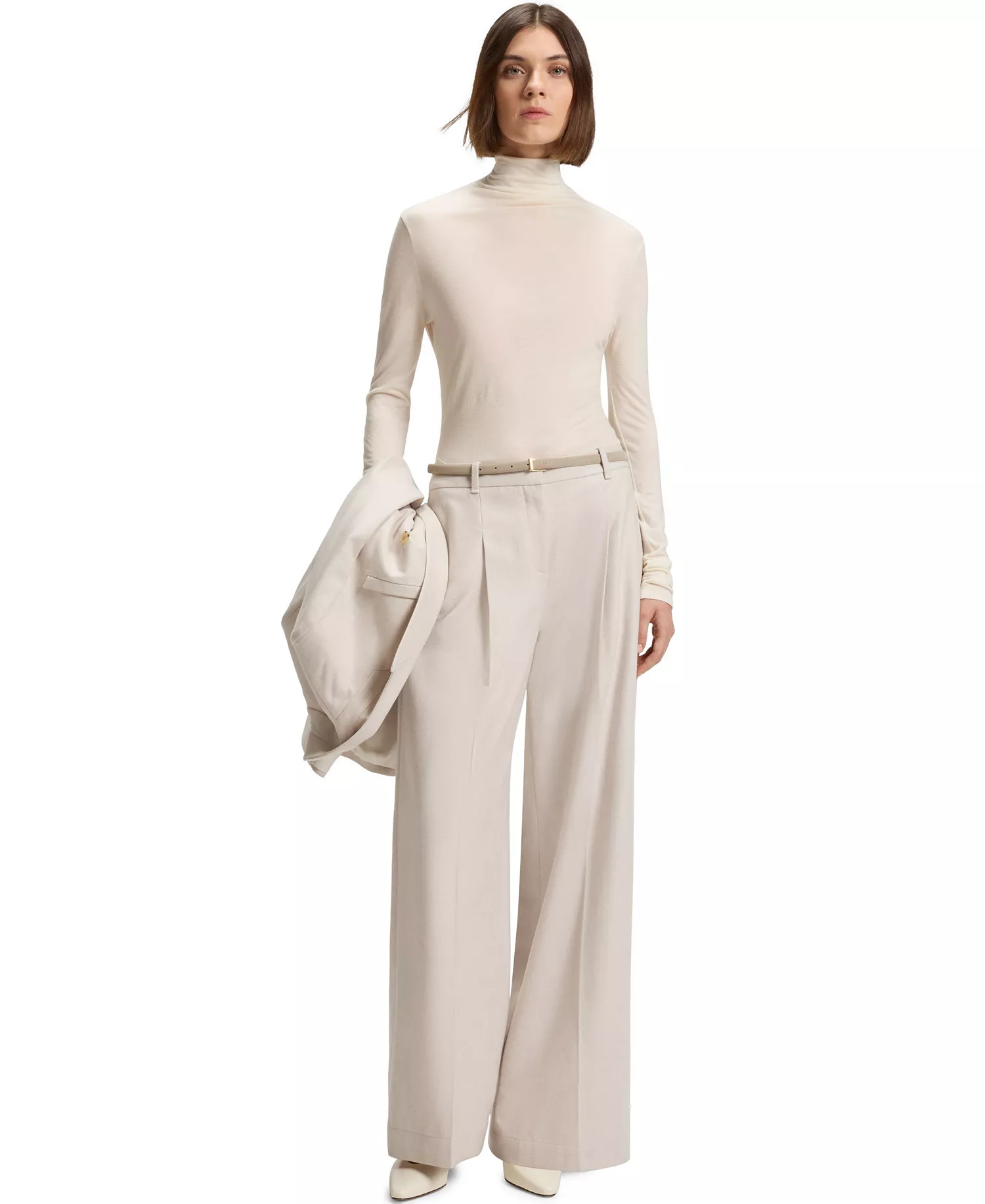 BOSS by Women's High-Neck Top In Soft Jersey - Silver - L