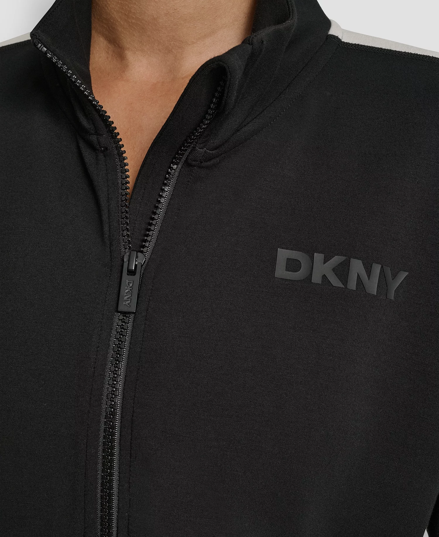 Women's Full Zip Mock Neck Track Jacket - Black/Eggnog - L