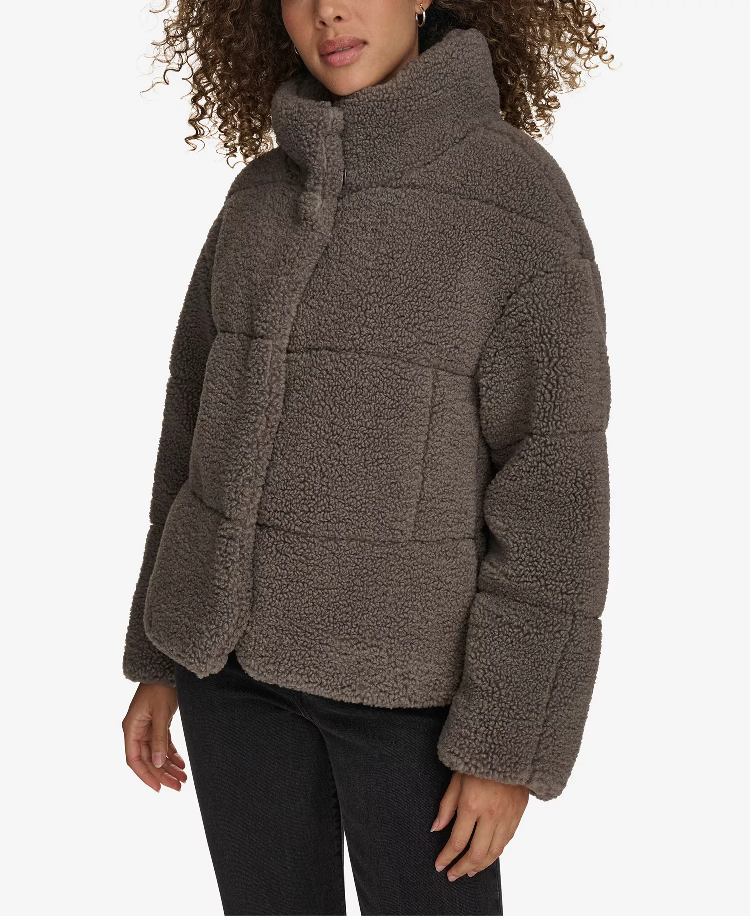 Women's Short Sherpa Teddy Jacket - Carbon Grey - Large