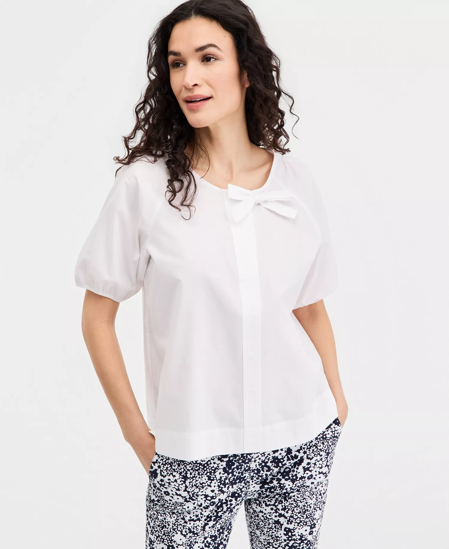Nautica Bow-Trim Top & Floral-Print Pants - Bright White - L