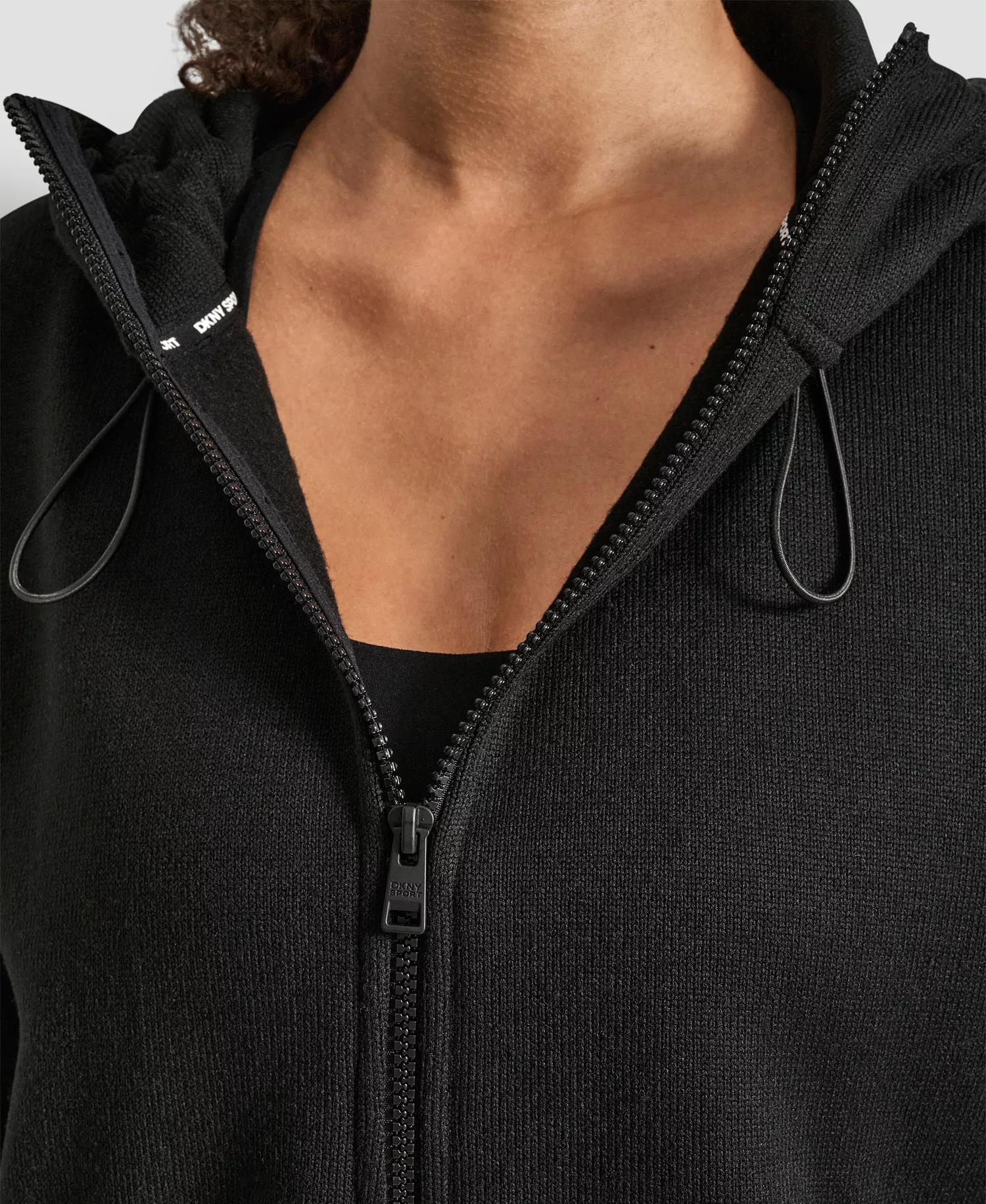 Women's Hooded Neck Zipper Jacket - Black - L