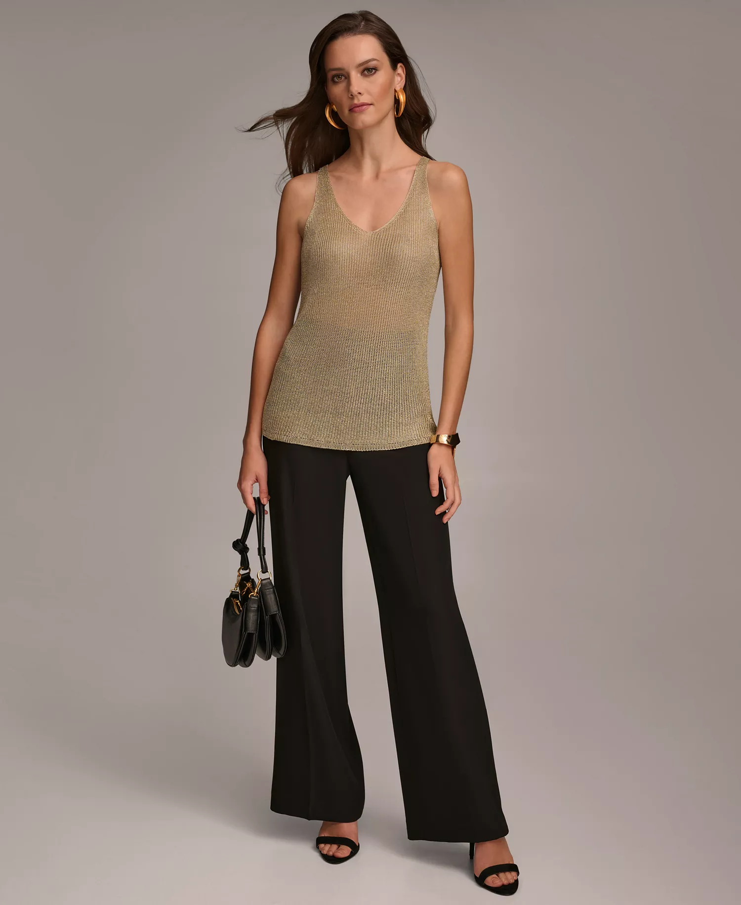 Women's Metallic-Knit Tank Top - Pale Gold - L
