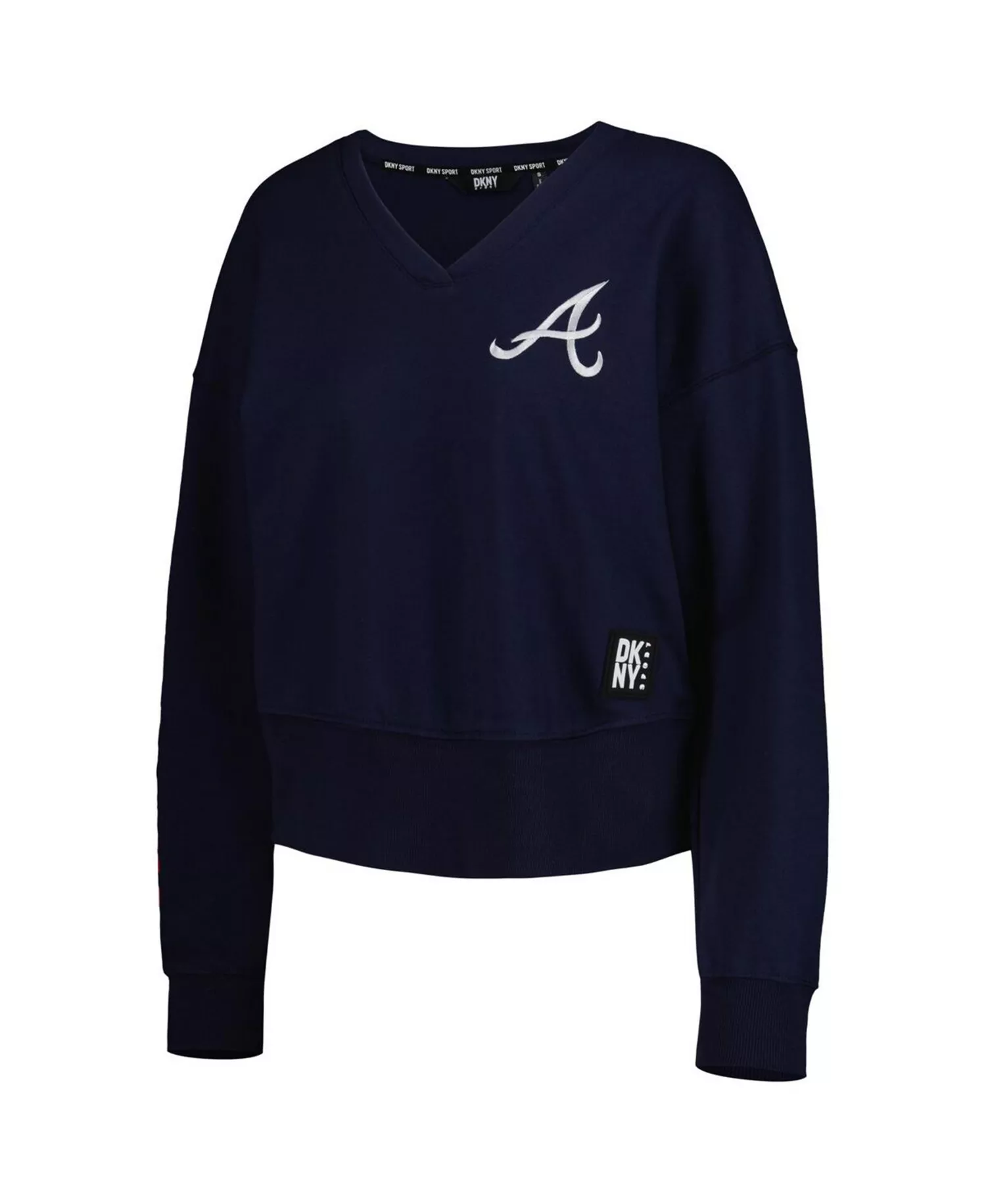 Women's Navy Atlanta Braves Lily V-Neck Pullover Sweatshirt - Navy - M