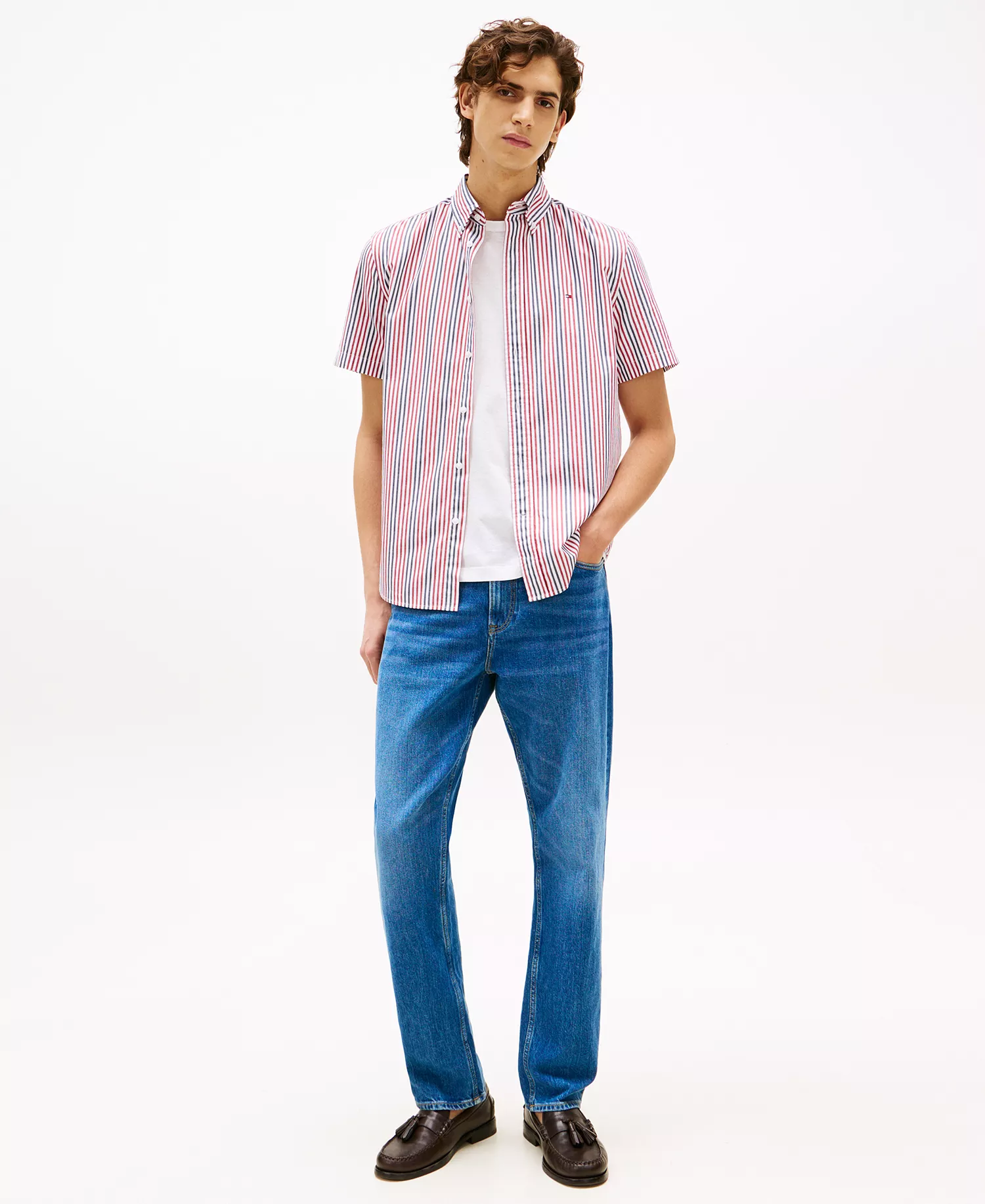 Men's Americana Stripe Shirt - Medium Red / Multi - XS