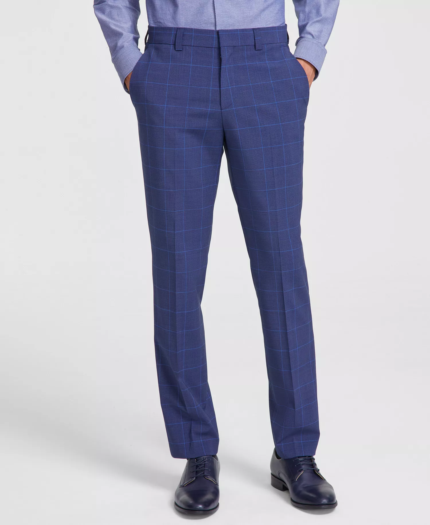 Men's Modern-Fit Windowpane Check Suit Pants - Dark Blue - 30R