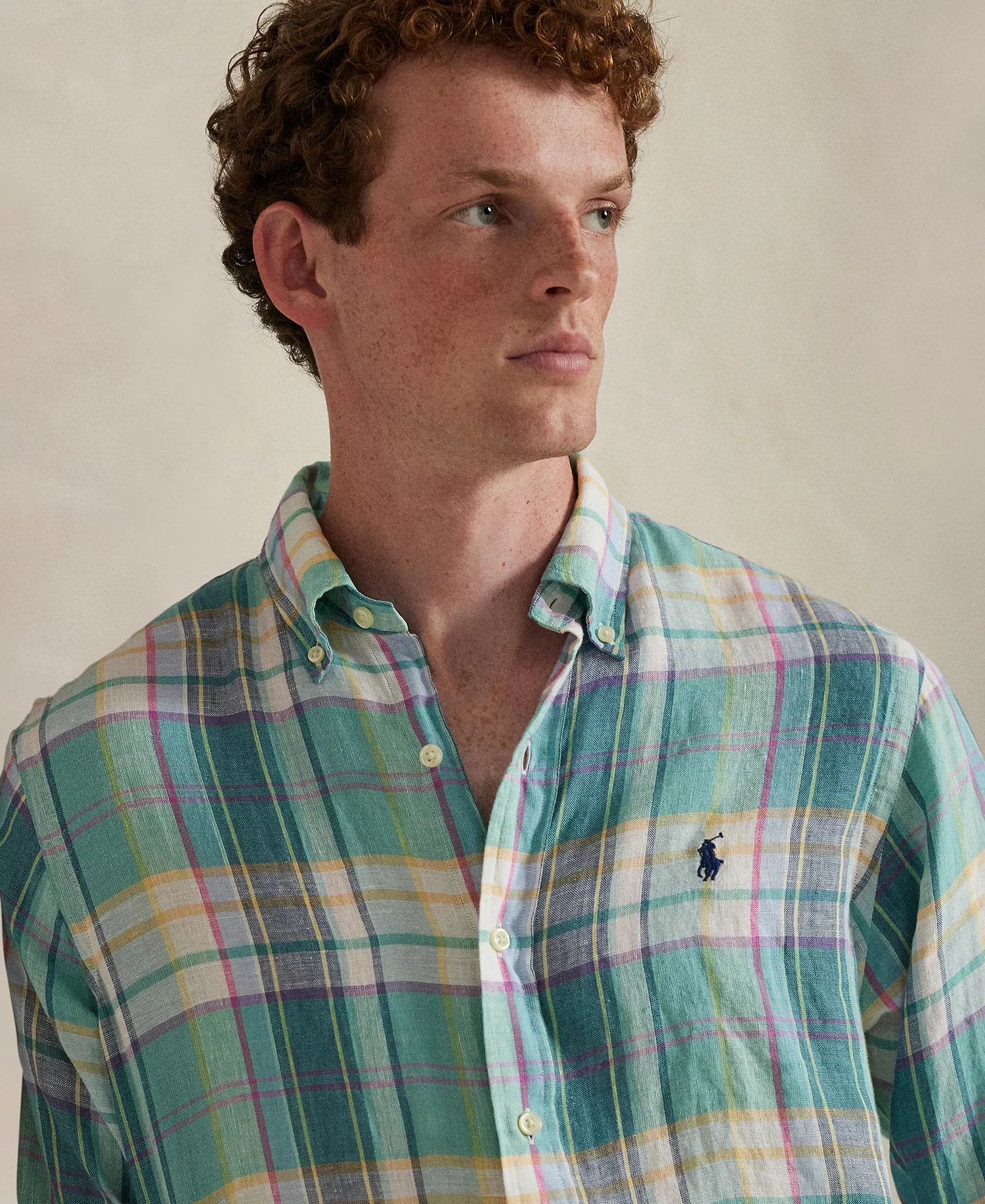 Men's Classic-Fit Collared Shirt - Green Blue White - 2XL