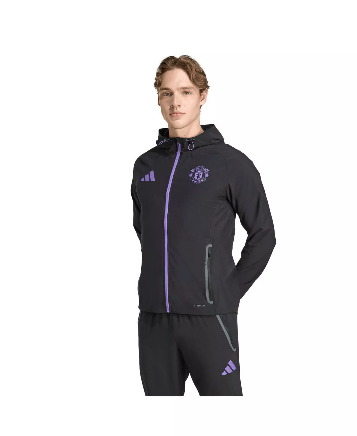 Men's Black Manchester United 2025/26 Tiro Vis Tech Travel Jacket - Black - 2XL