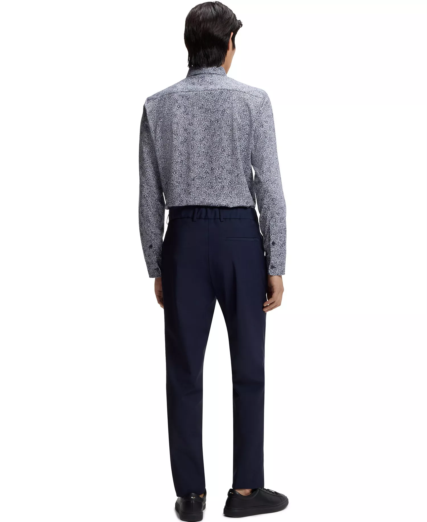 Men's Printed Cotton Blend Slim-Fit Dress Shirt - Dark Blue - 2XL